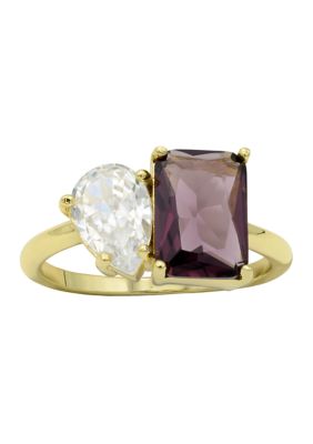 evie & emma Lab Created Gold Tone Smoke Crystal Rectangle and Clear CZ Pear Two Stone Ring