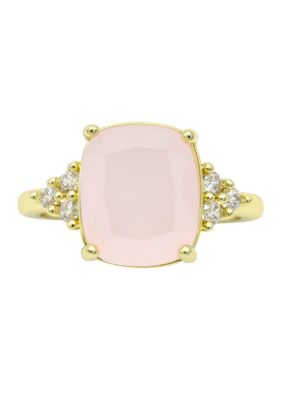 evie & emma Rose Opal Crystal Ring with Cubic Zirconia Cluster Baguette