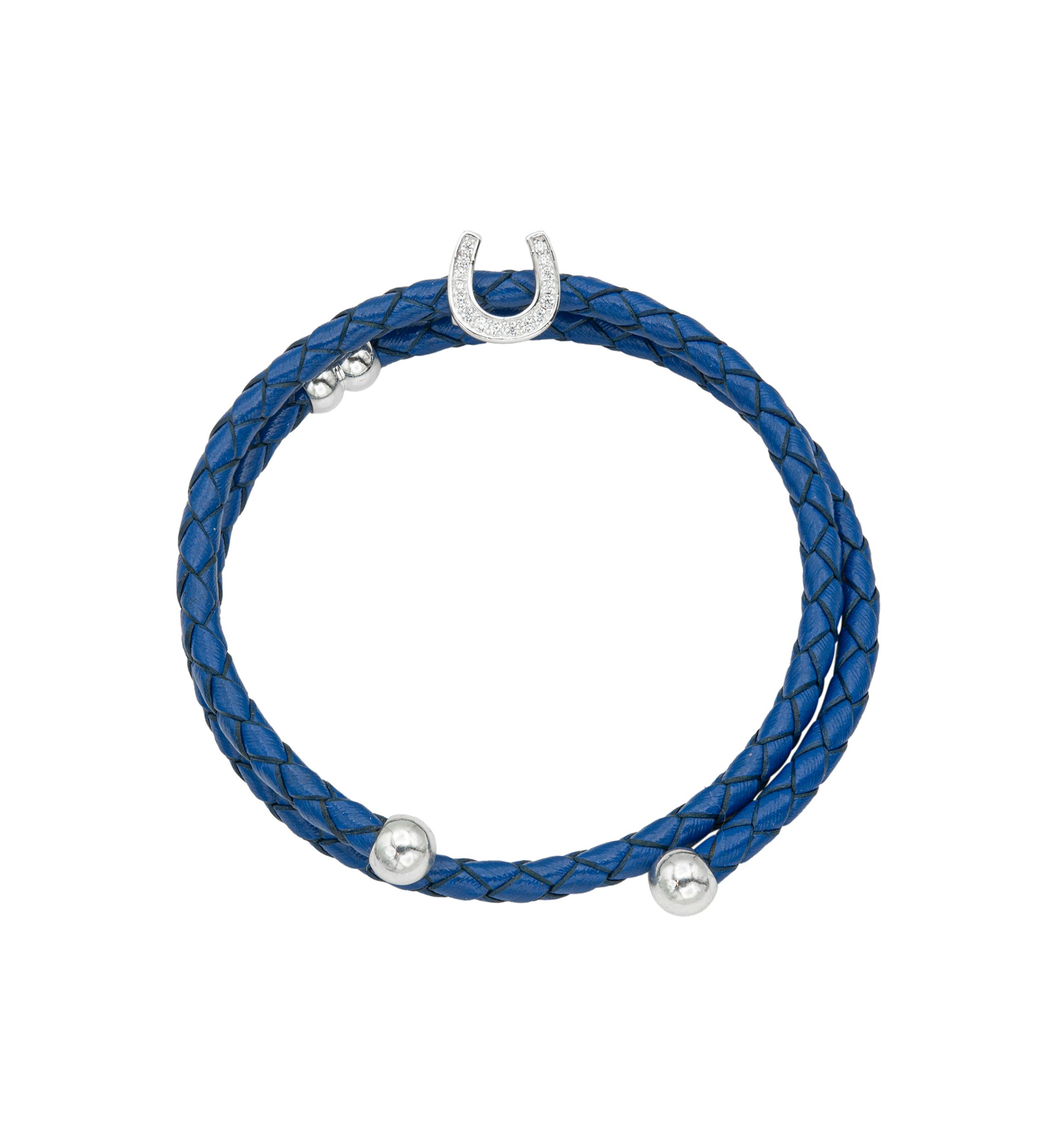 CZ Pave Horseshoe Leather Bracelet Silver