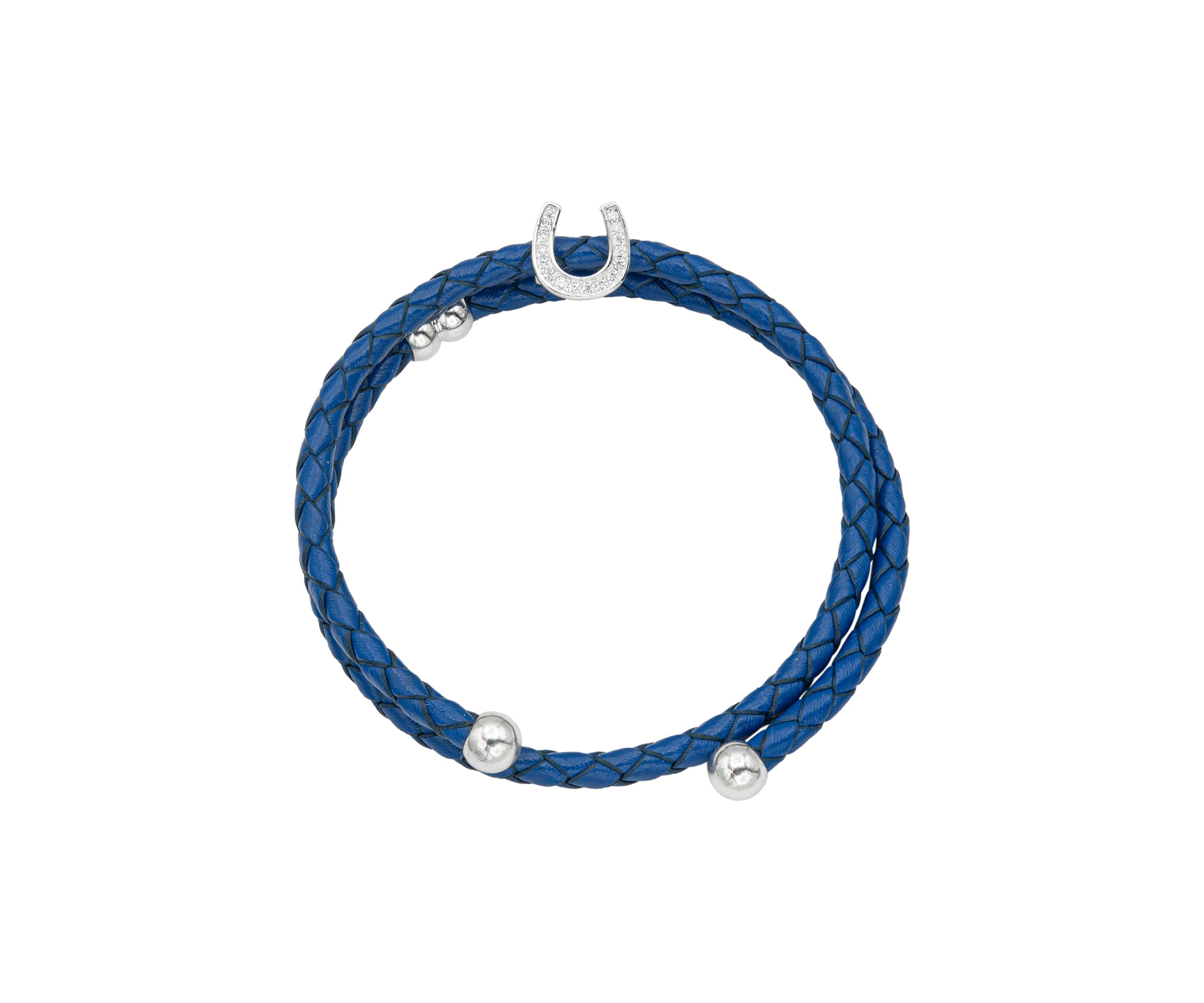 CZ Pave Horseshoe Leather Bracelet Silver