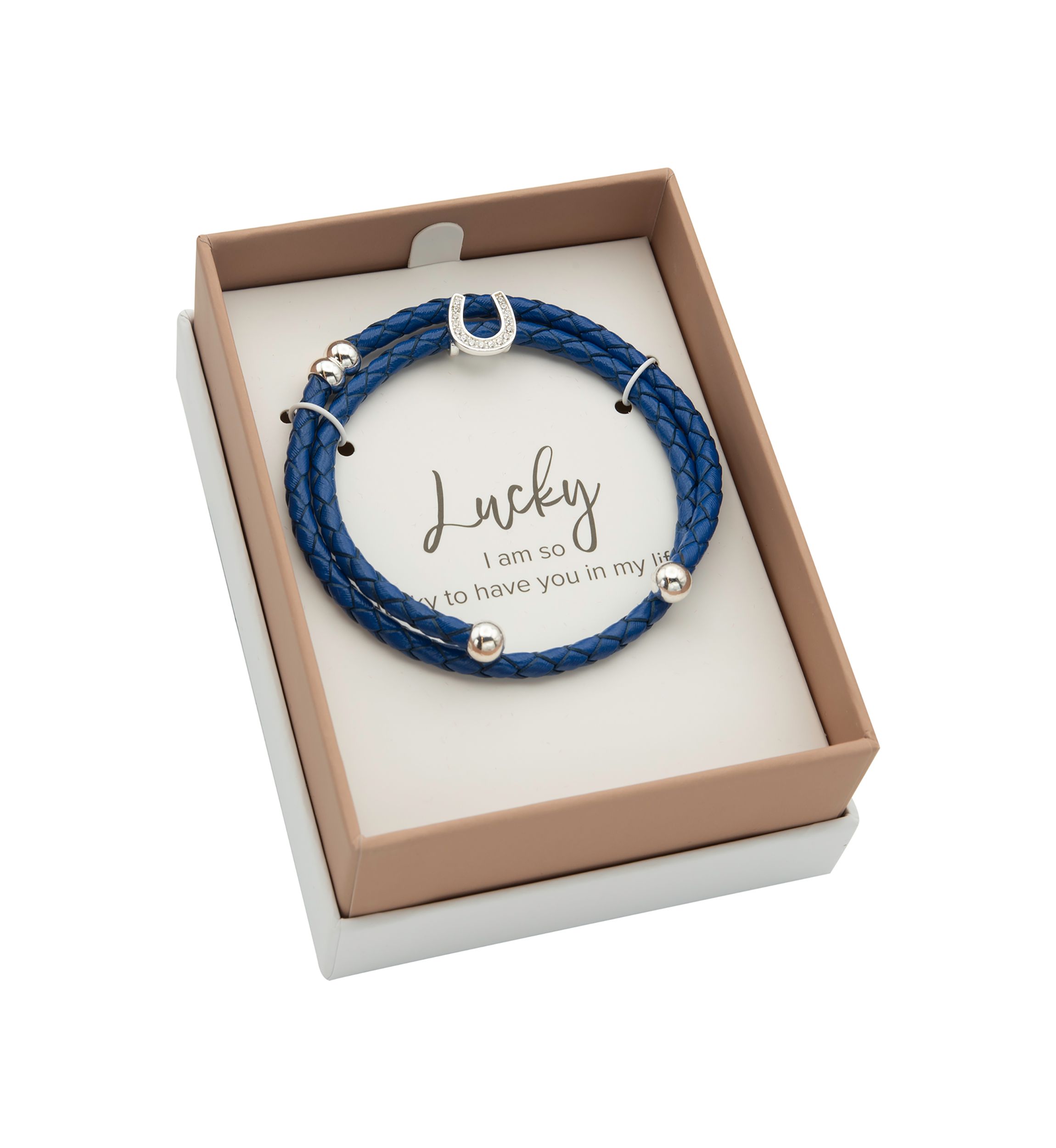CZ Pave Horseshoe Leather Bracelet Silver