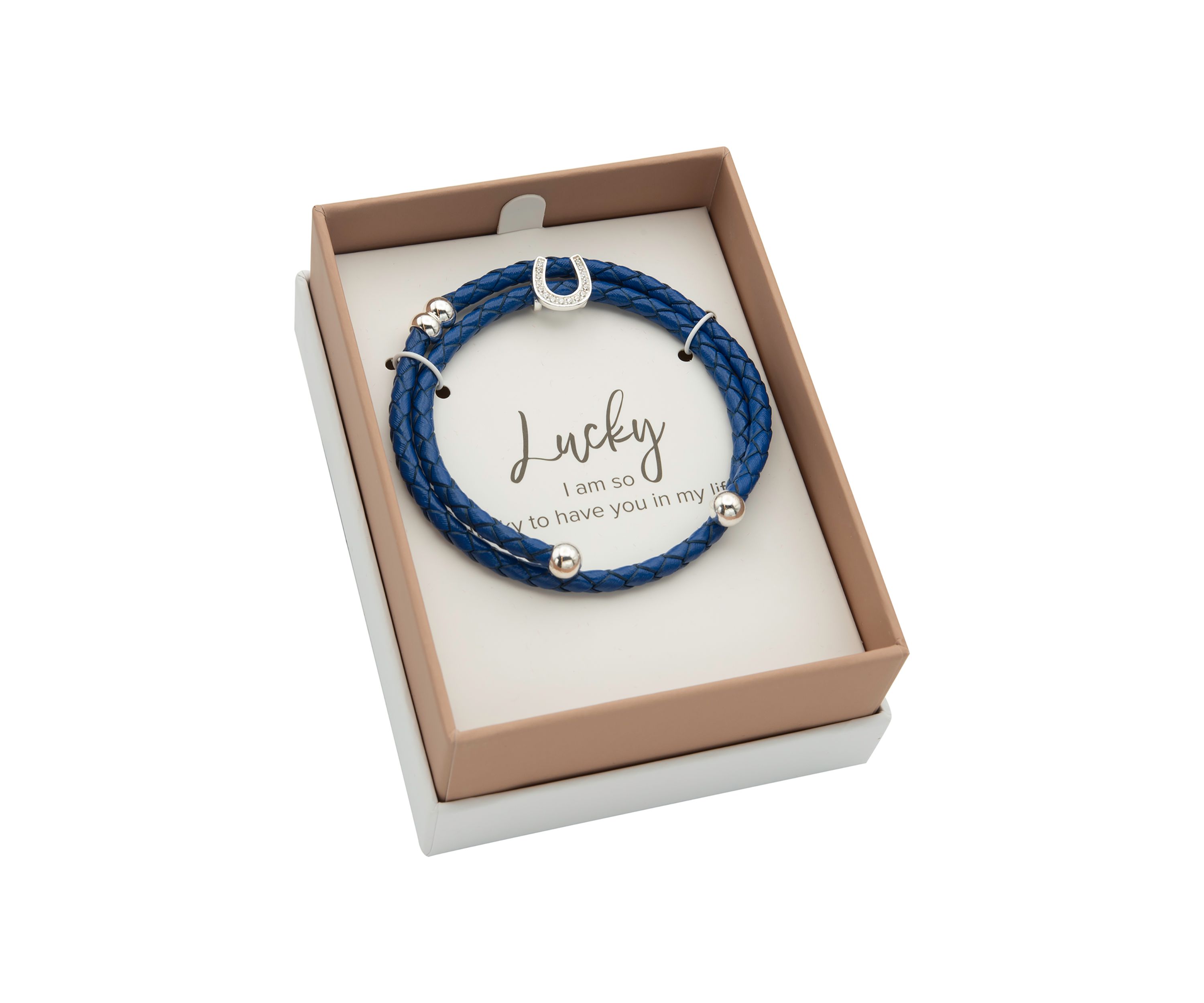 CZ Pave Horseshoe Leather Bracelet Silver