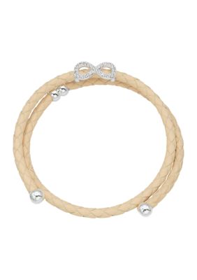 Cubic Zirconia Pave Infinity Leather Bracelet - Silver