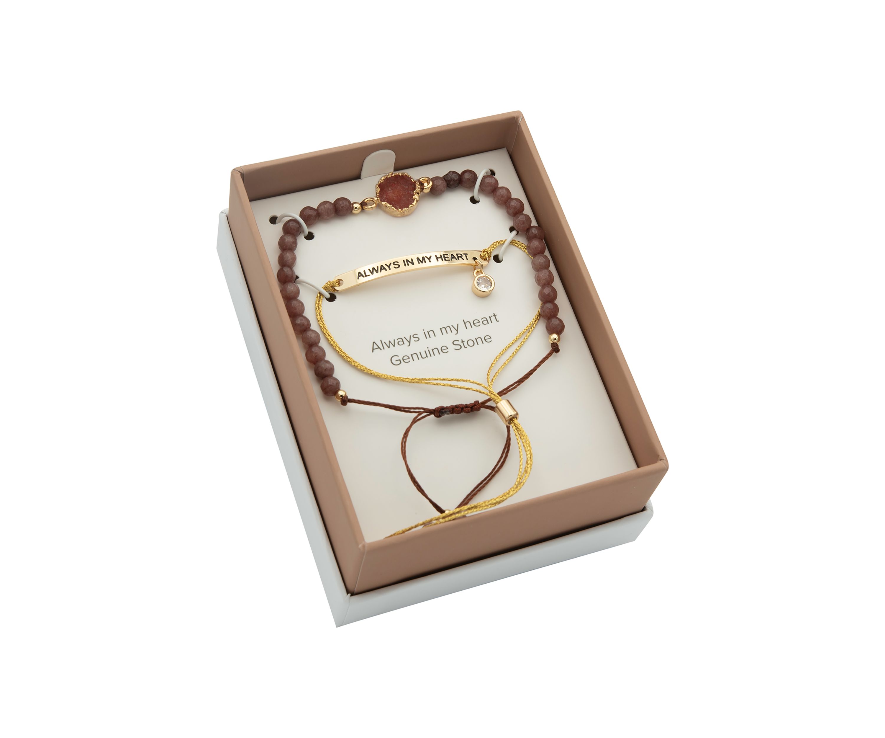 Duo Rose Quartz Engraved Gold Bracelets