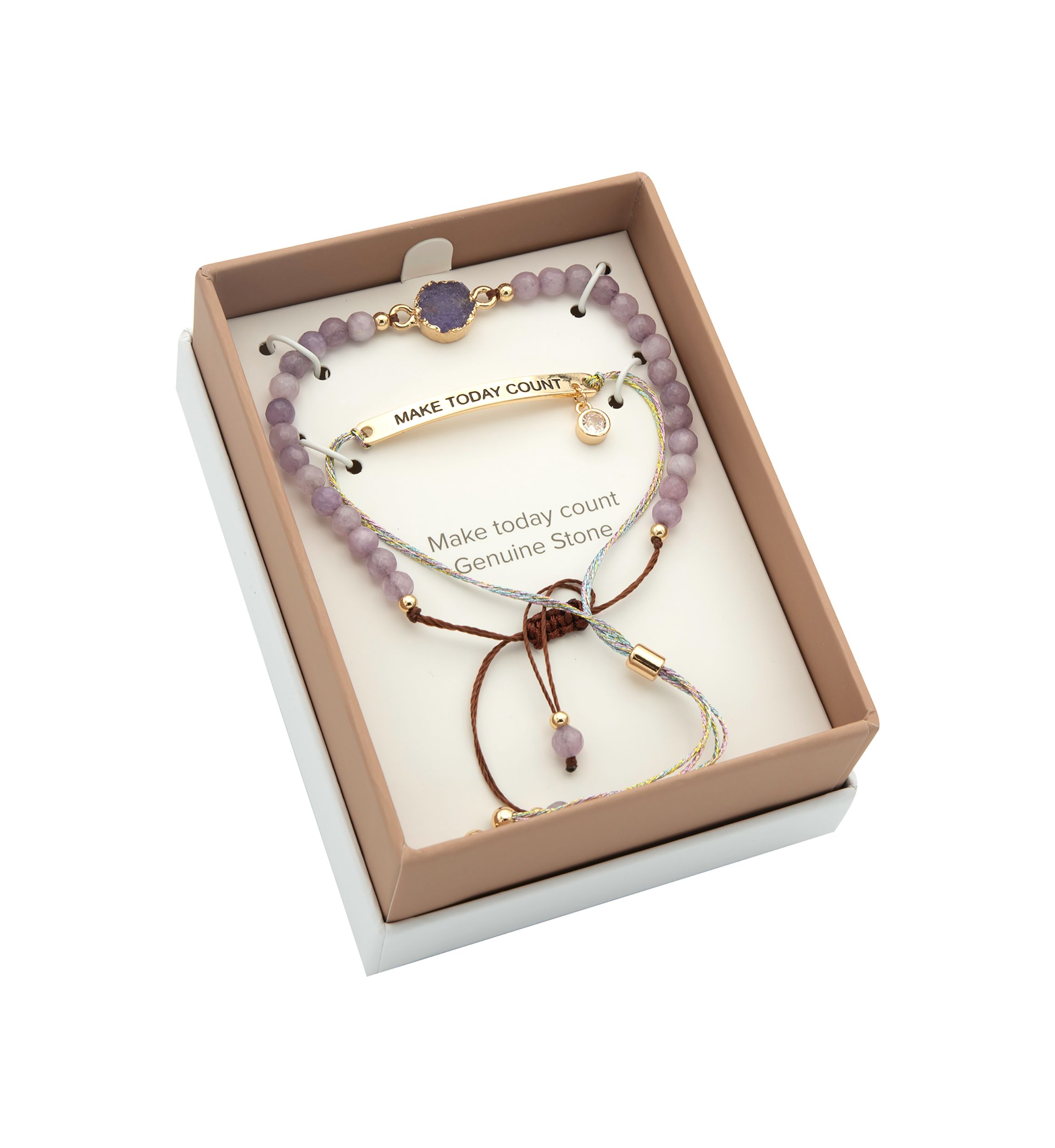Duo Amethyst Engraved Gold Bracelets