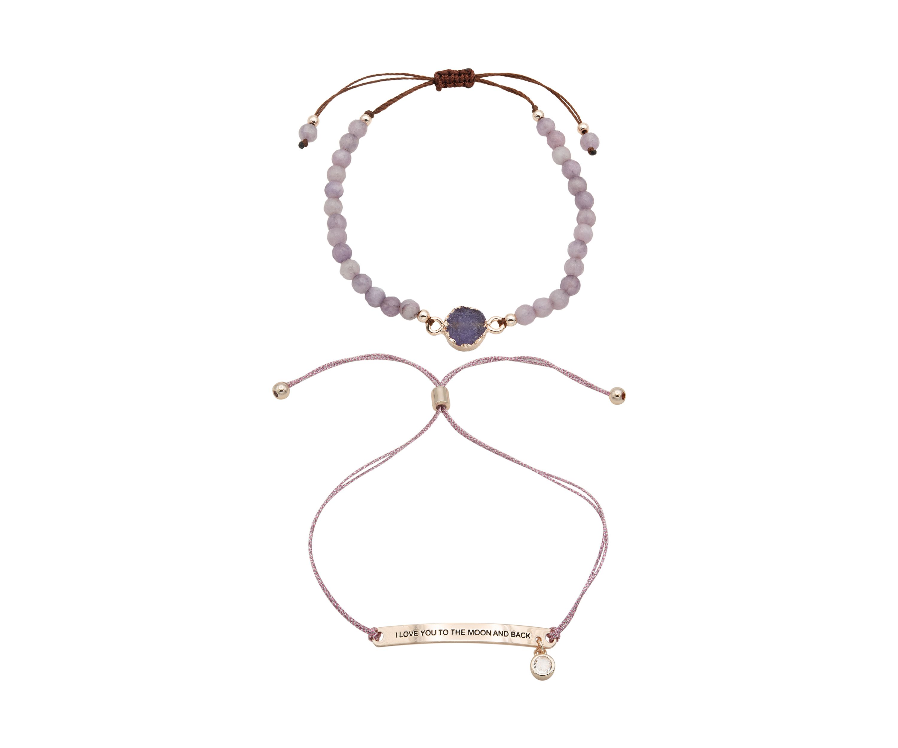 Duo Amethyst Engraved Gold Bracelets