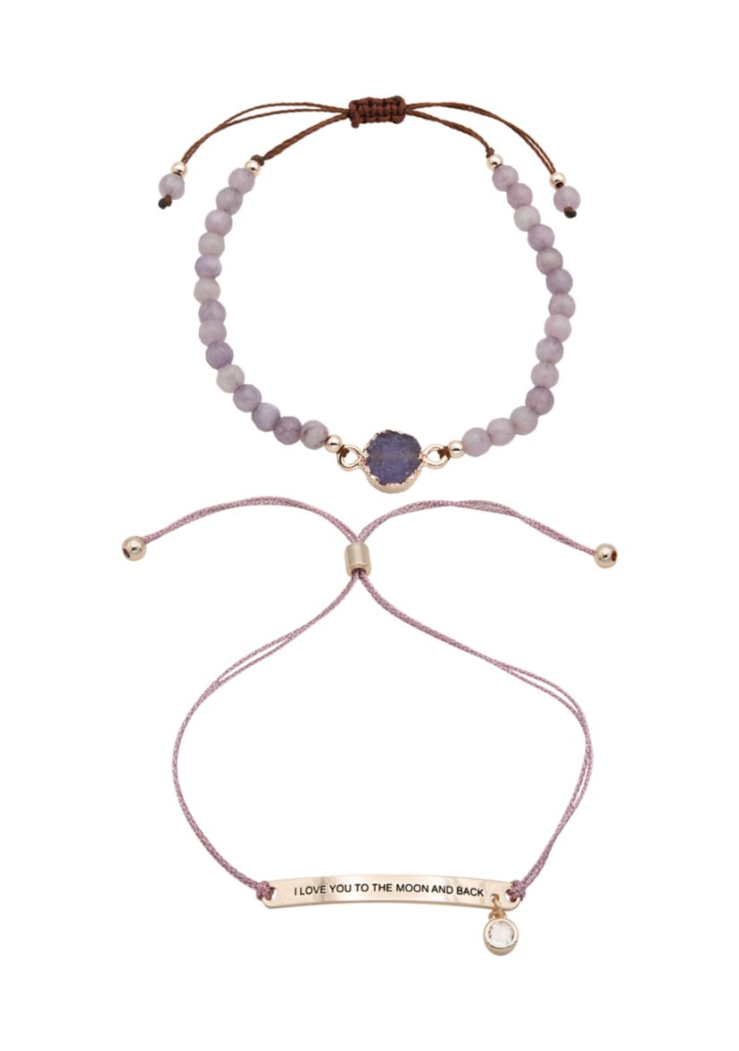 Duo Amethyst Engraved Gold Bracelets