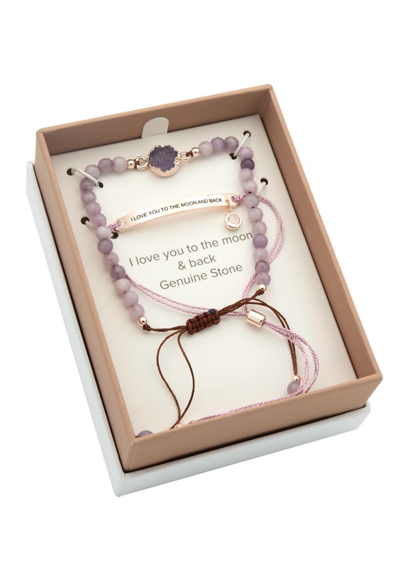 Duo Amethyst Engraved Gold Bracelets