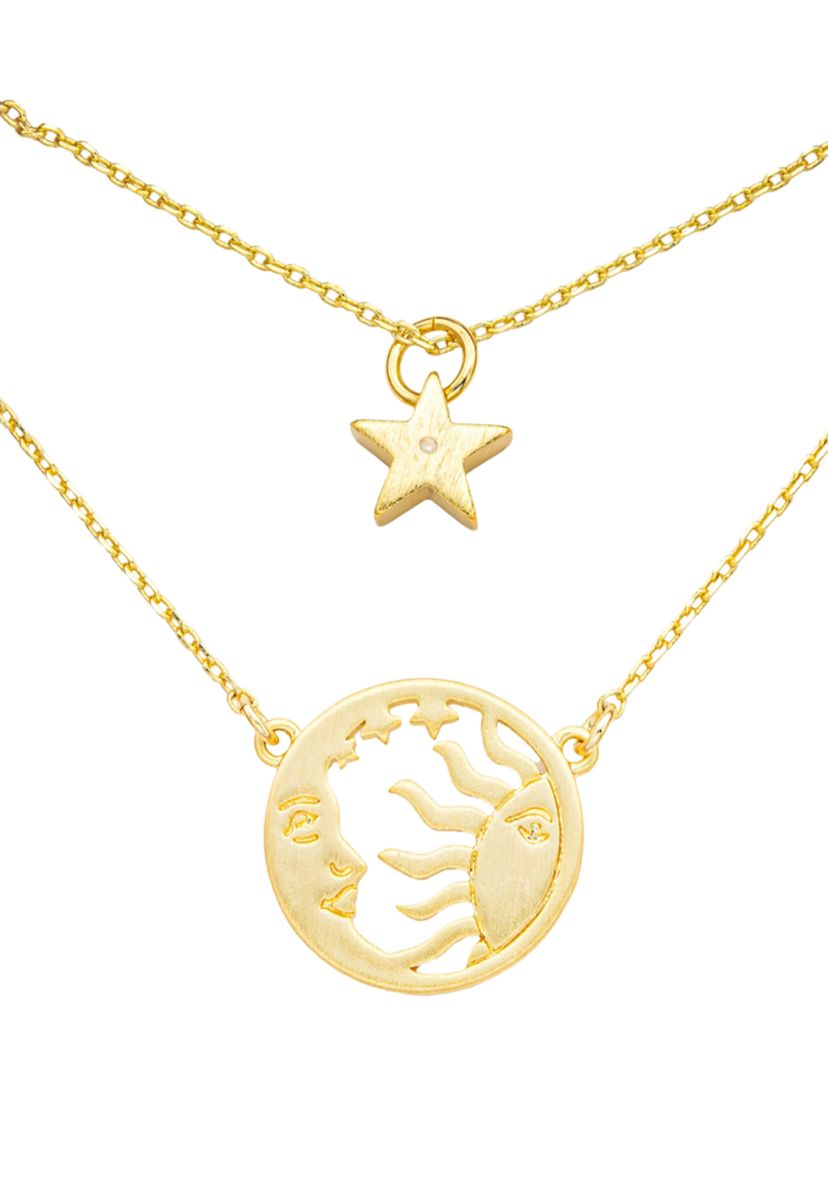 Gold Duo Sun and Moon Pendant Necklace