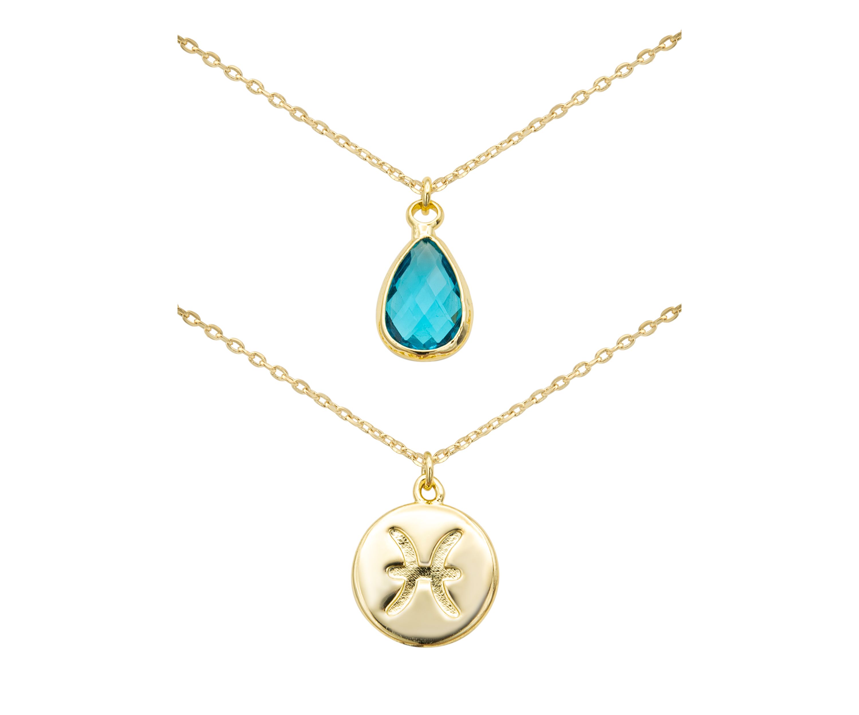 Gold Tone Duo Birthstone Cubic Zirconia Pendant Necklace Set