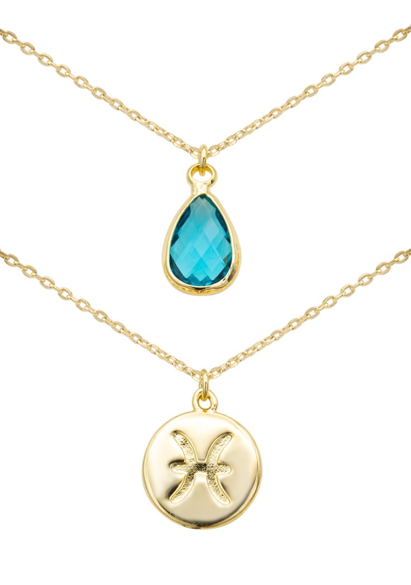 Gold Tone Duo Birthstone Cubic Zirconia Pendant Necklace Set