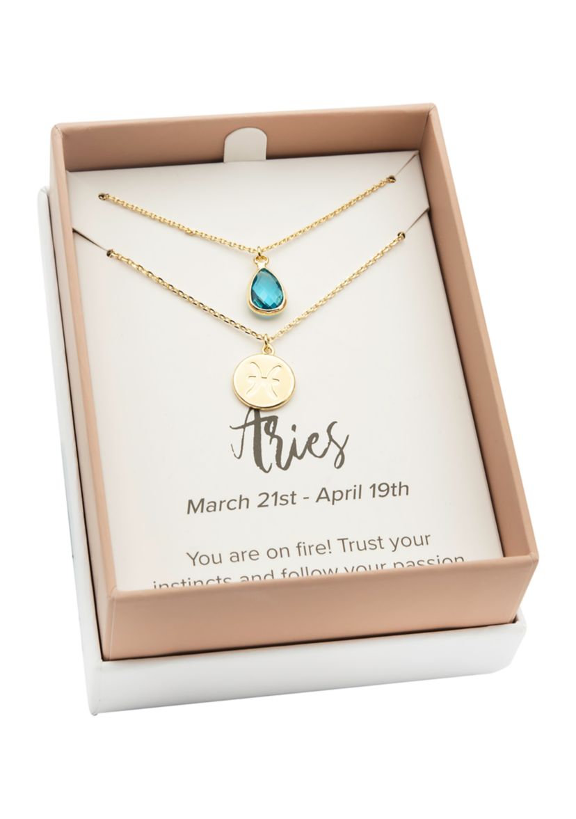 Gold Tone Duo Birthstone Cubic Zirconia Pendant Necklace Set