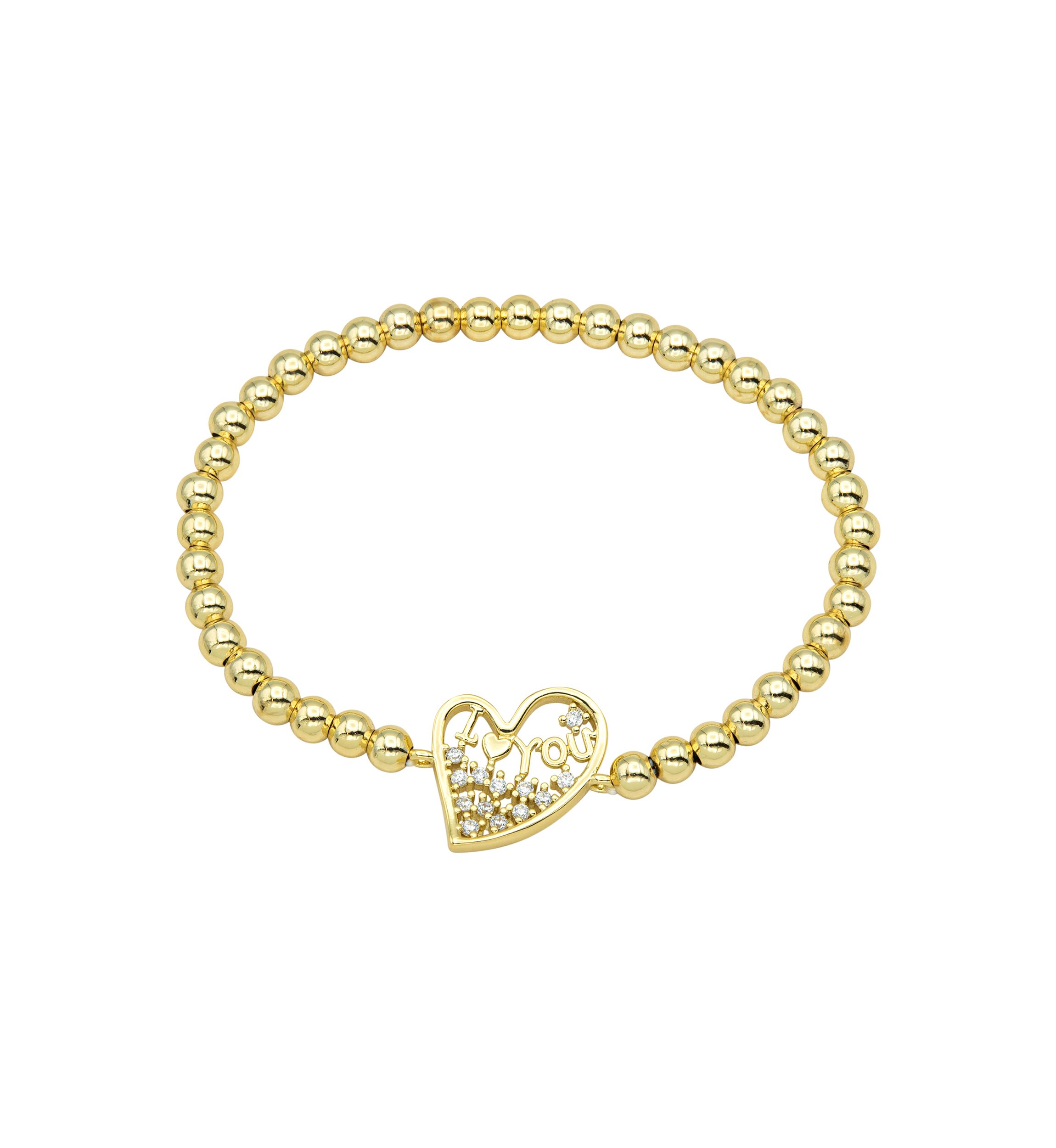 Gold Plated Cubic Zirconia Heart Beaded Stretch Bracelet