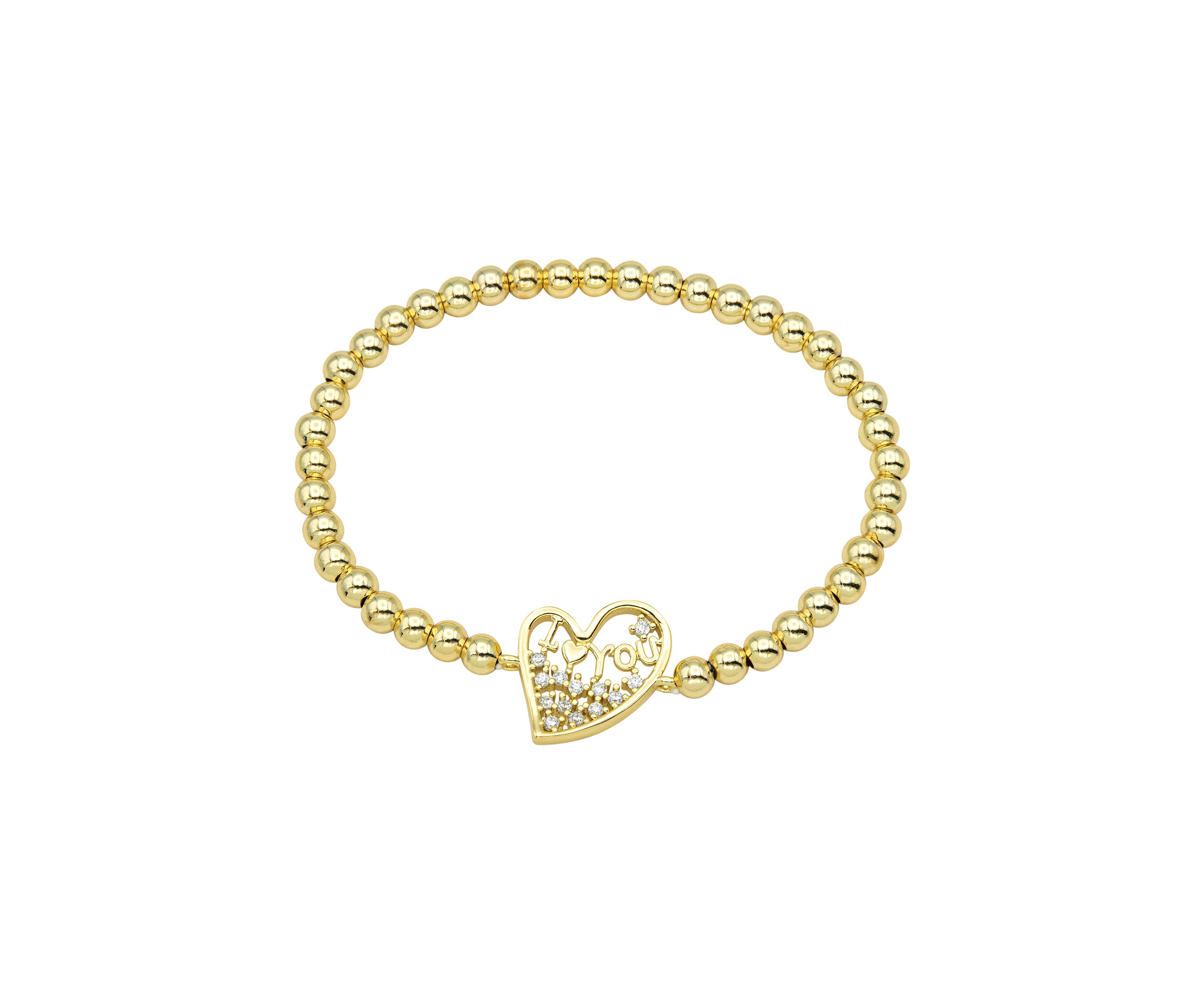 Gold Plated Cubic Zirconia Heart Beaded Stretch Bracelet