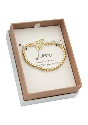 Gold Plated Cubic Zirconia Heart Beaded Stretch Bracelet