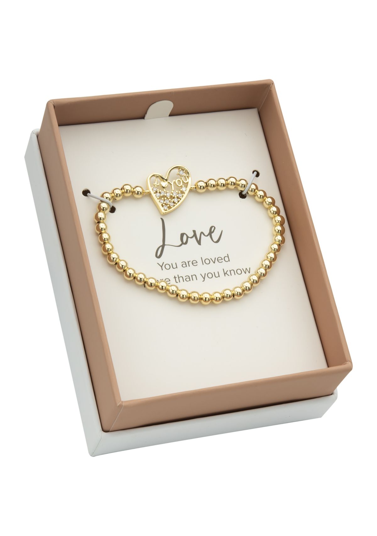 Gold Plated Cubic Zirconia Heart Beaded Stretch Bracelet