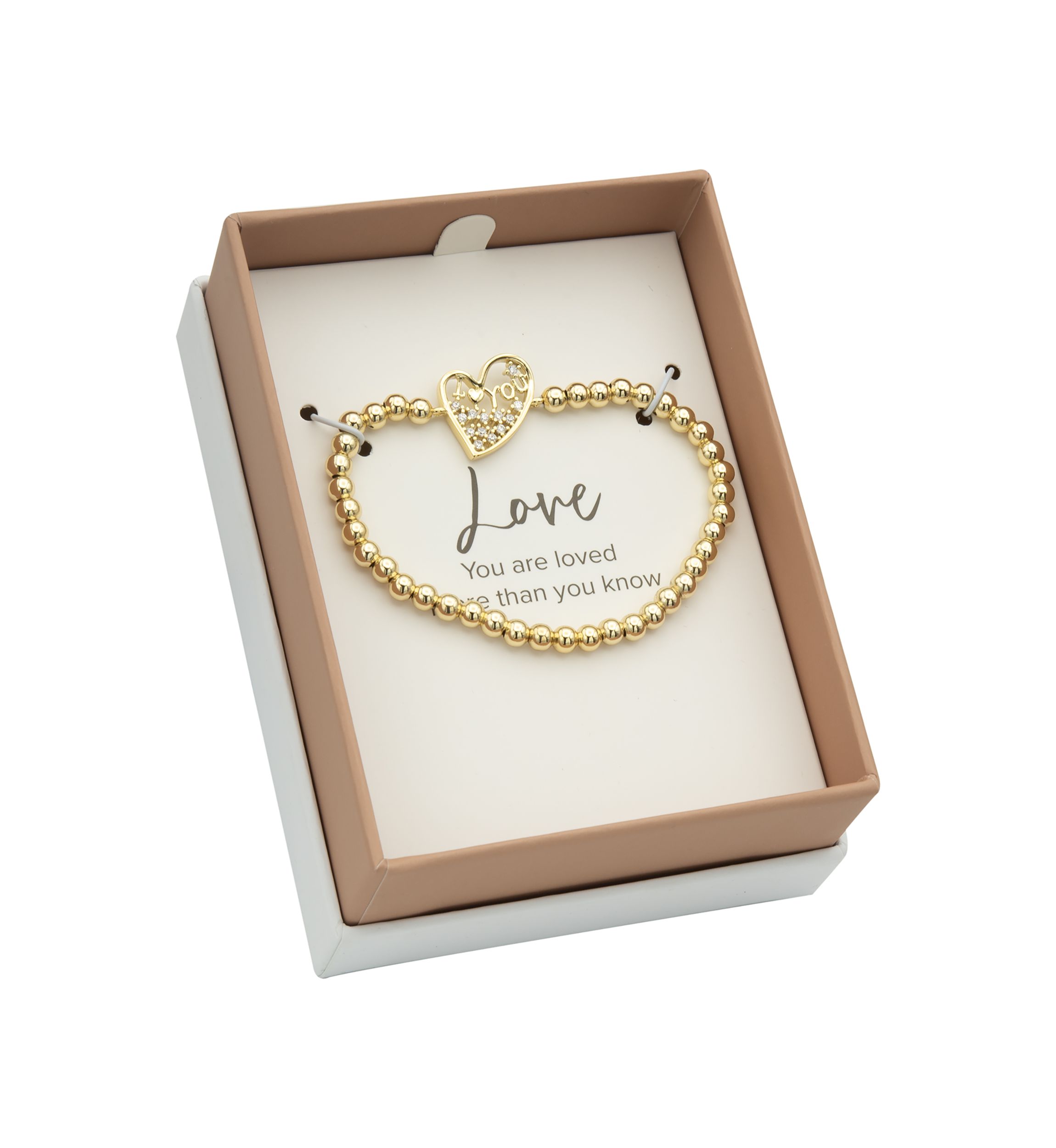 Gold Plated Cubic Zirconia Heart Beaded Stretch Bracelet