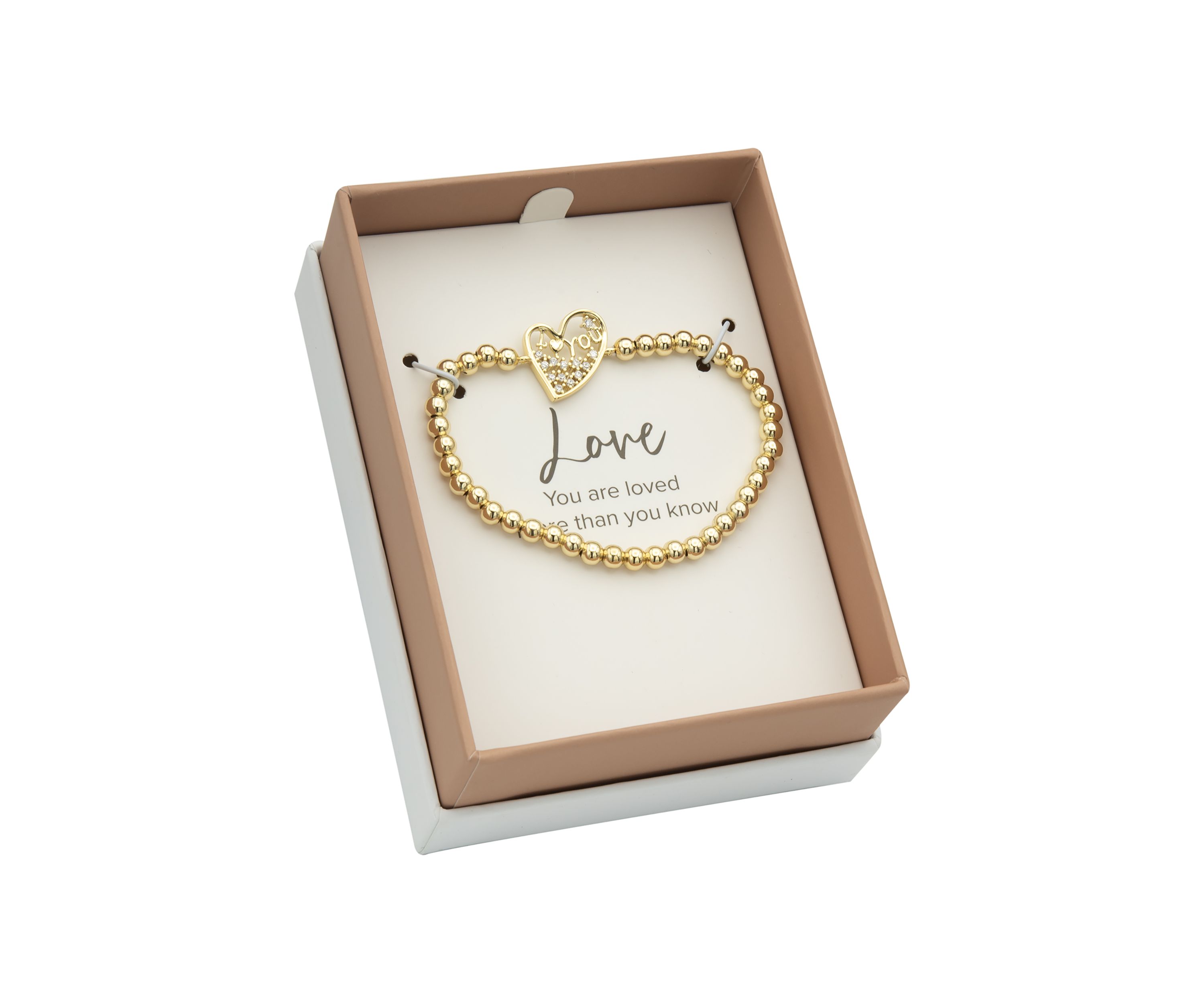Gold Plated Cubic Zirconia Heart Beaded Stretch Bracelet
