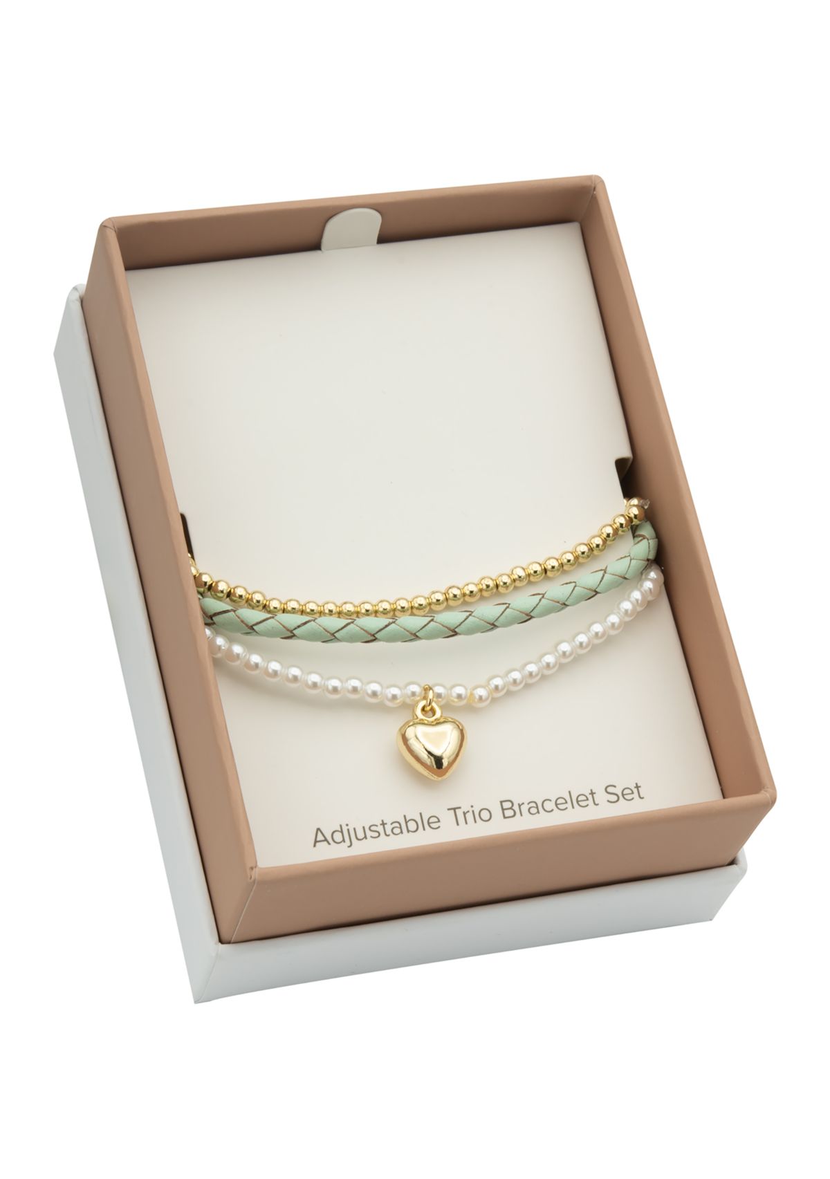 Gold Plated Trio Adjustable Beaded and Leather Charm Bracelets - Set of 3