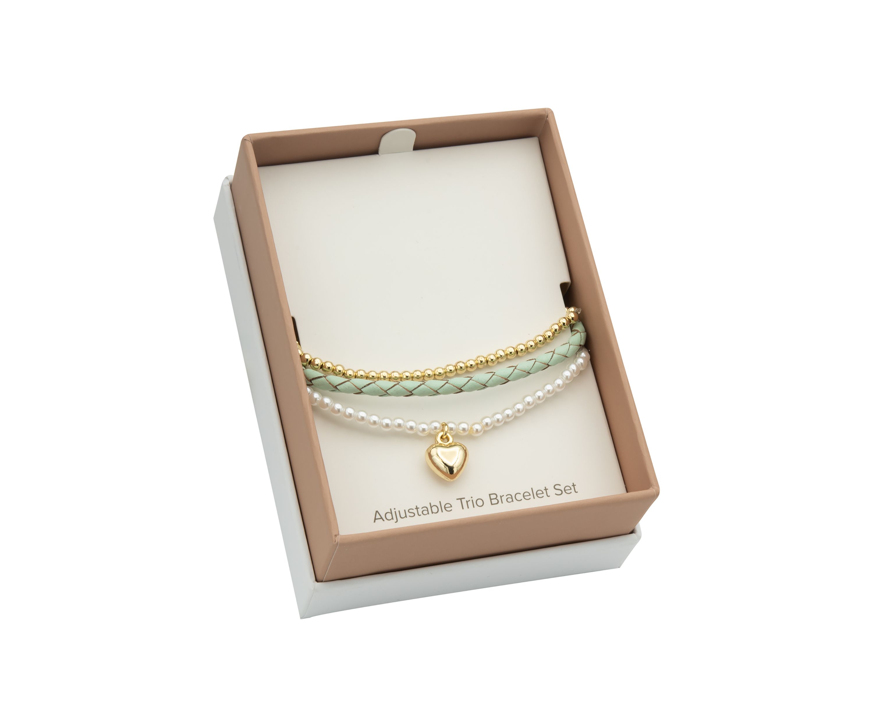 Gold Plated Trio Adjustable Beaded and Leather Charm Bracelets - Set of 3