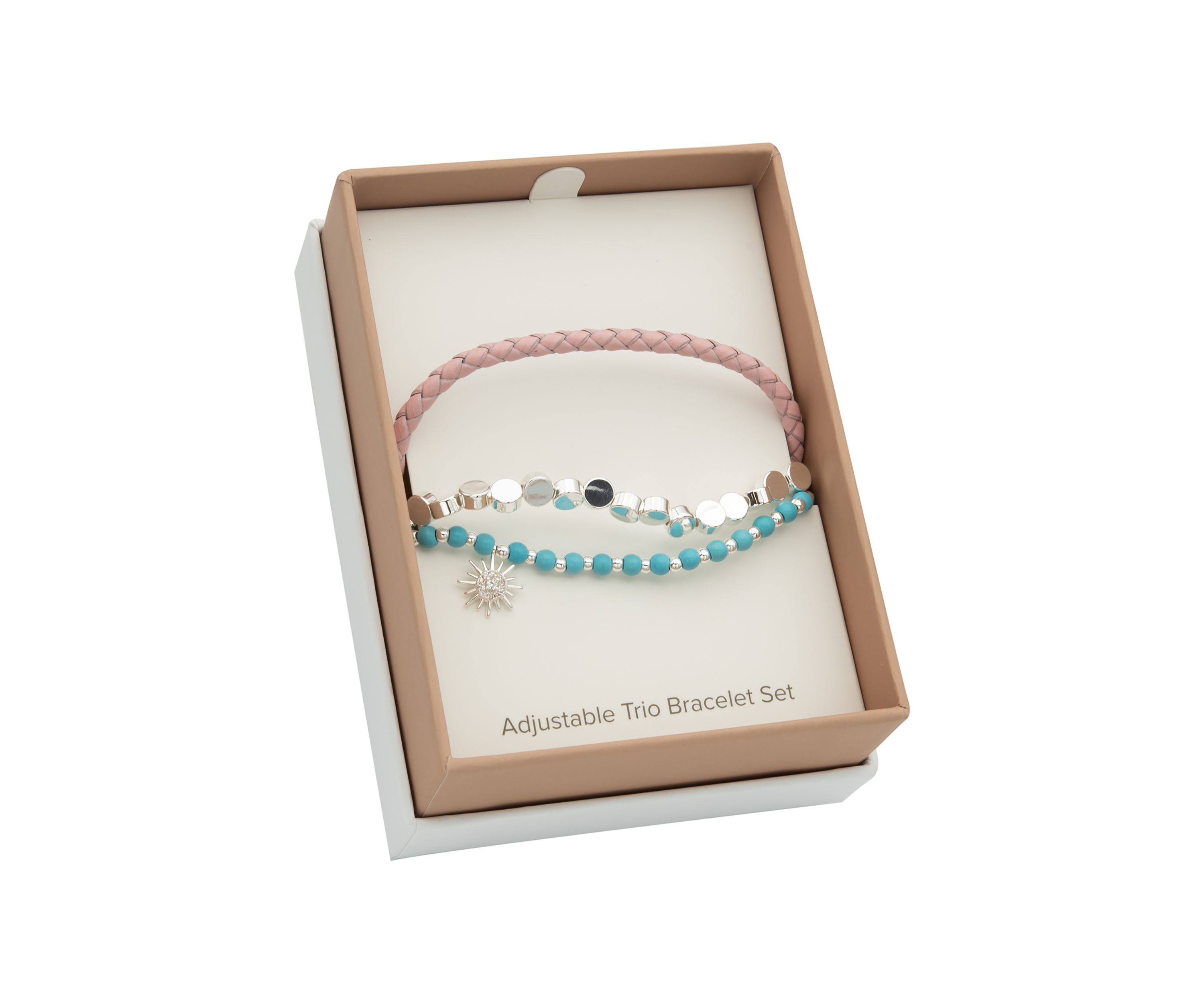 Silver Tone Trio Adjustable Beaded and Leather Charm Bracelets - Set of 3