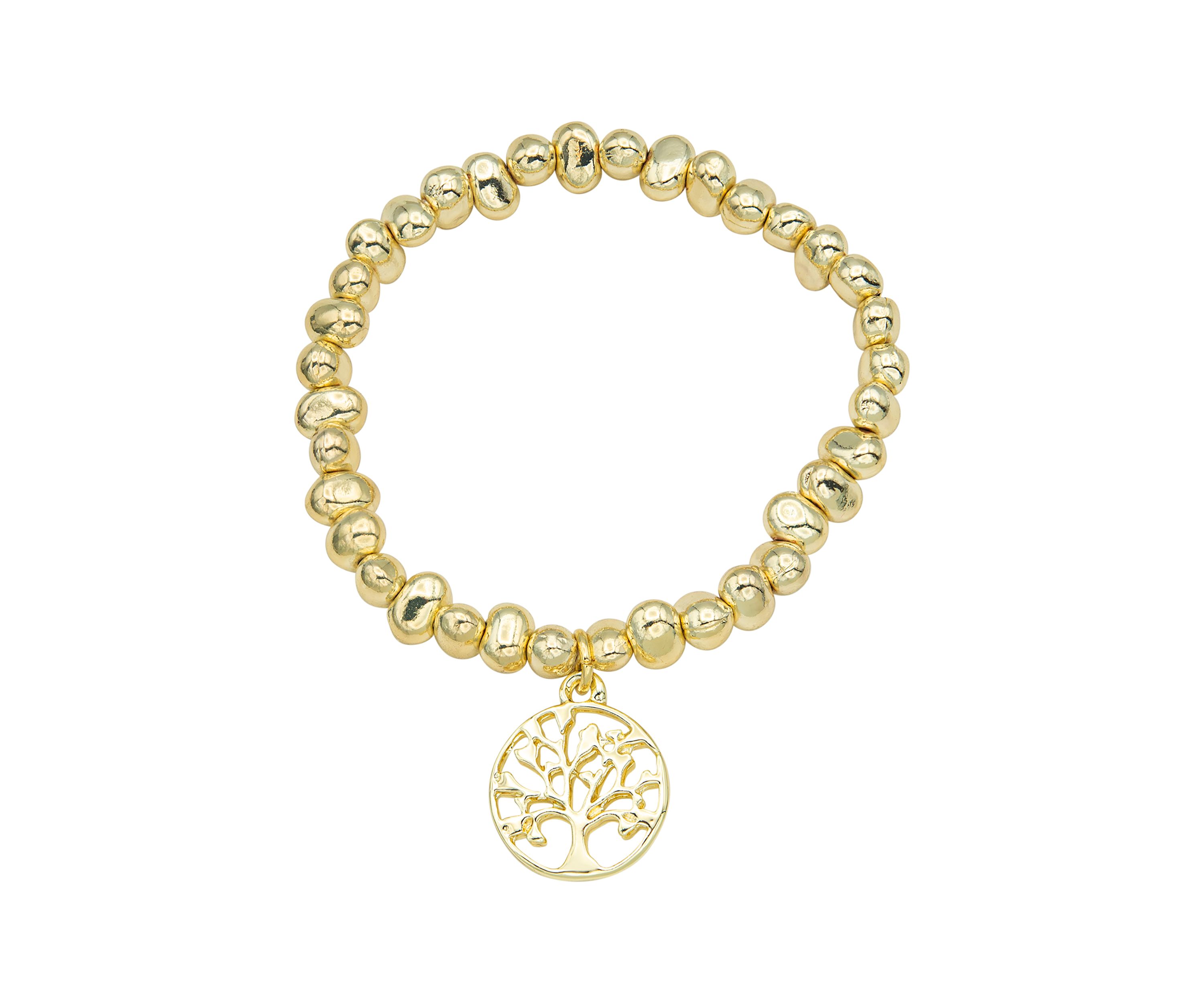 Gold Tone Tree of Life Beaded Stretch Bracelet