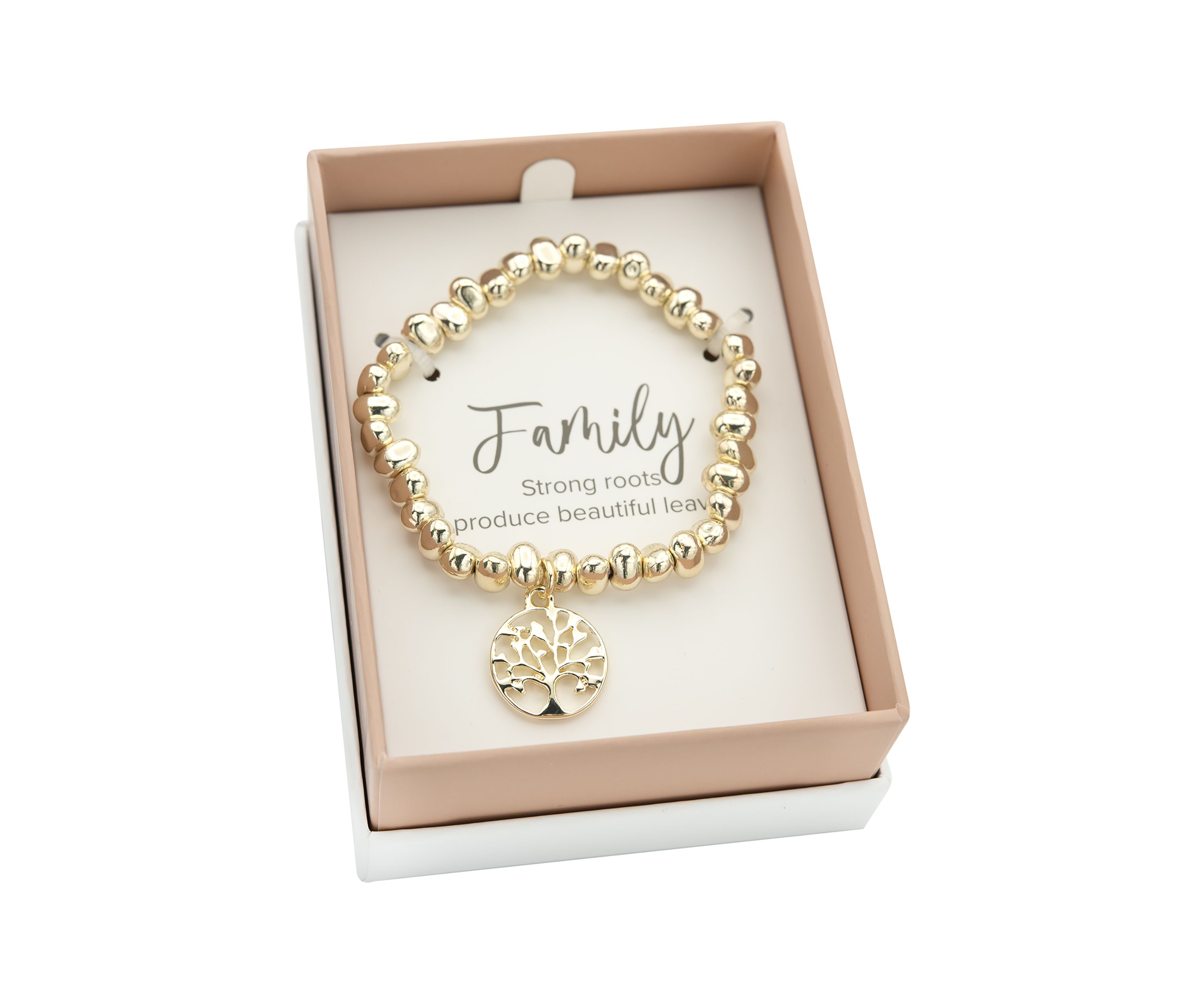 Gold Tone Tree of Life Beaded Stretch Bracelet