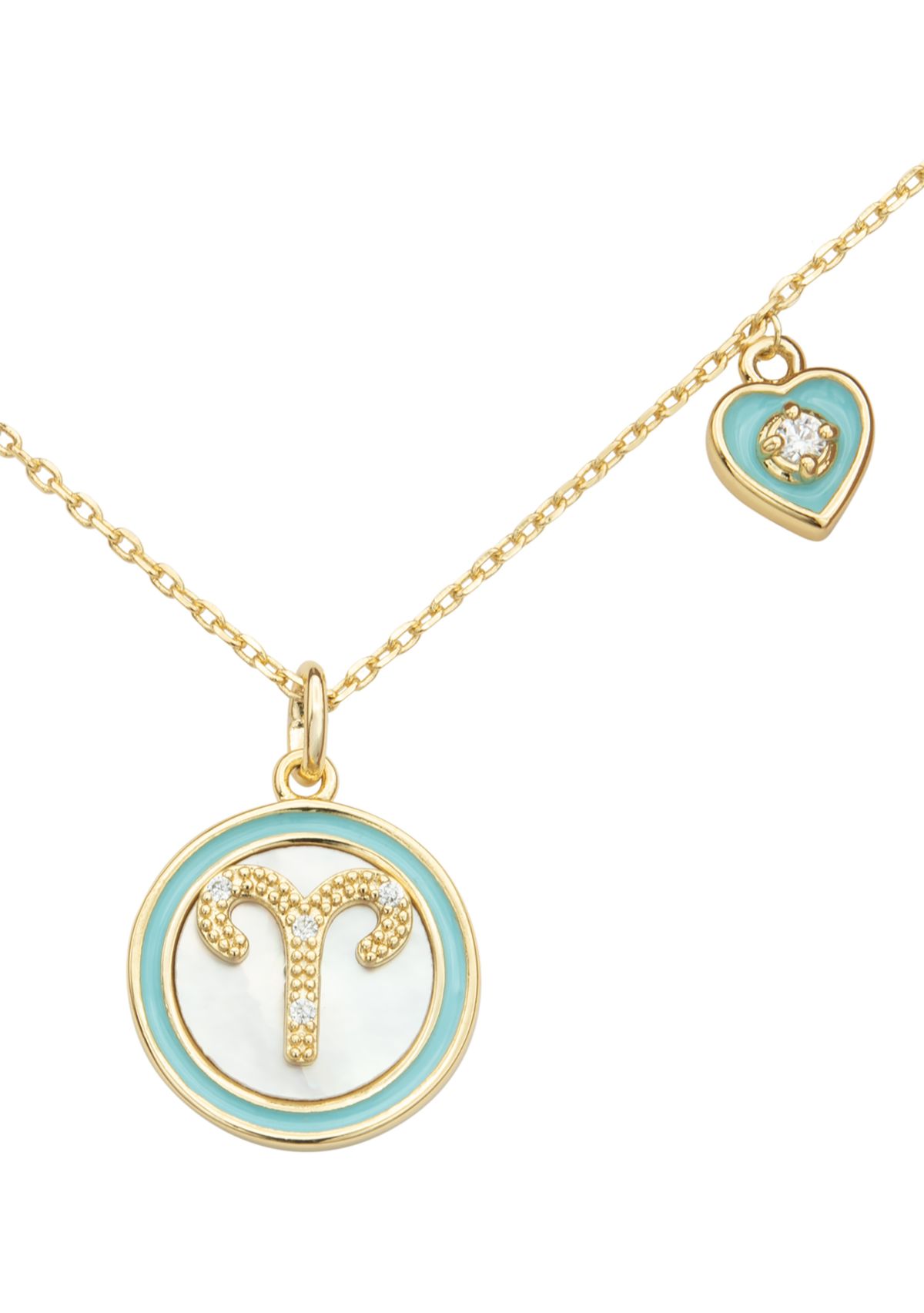 Lab Grown Gold Mother of Pearl Aries Zodiac Pendant with Charm Necklace