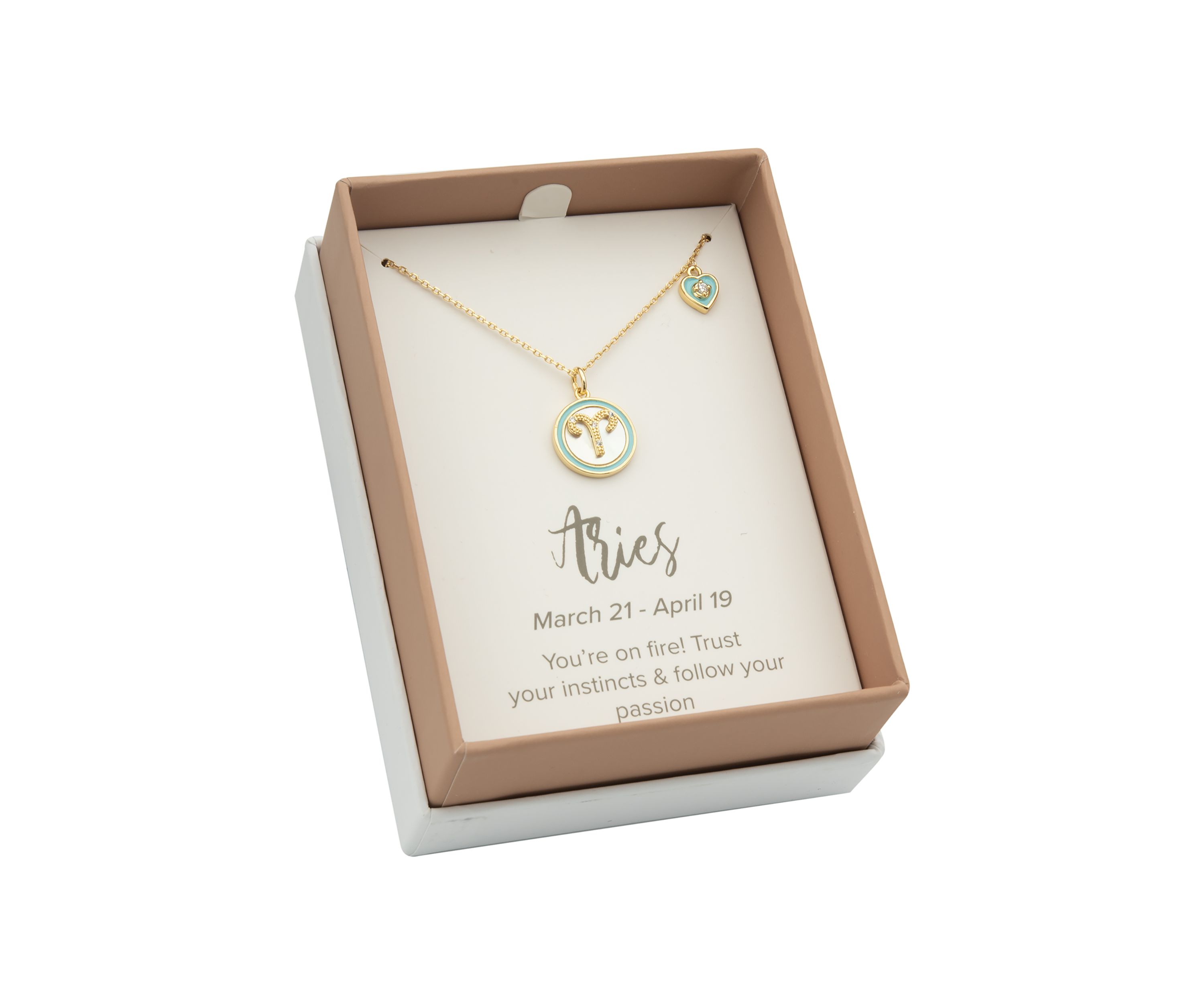 Lab Grown Gold Mother of Pearl Aries Zodiac Pendant with Charm Necklace