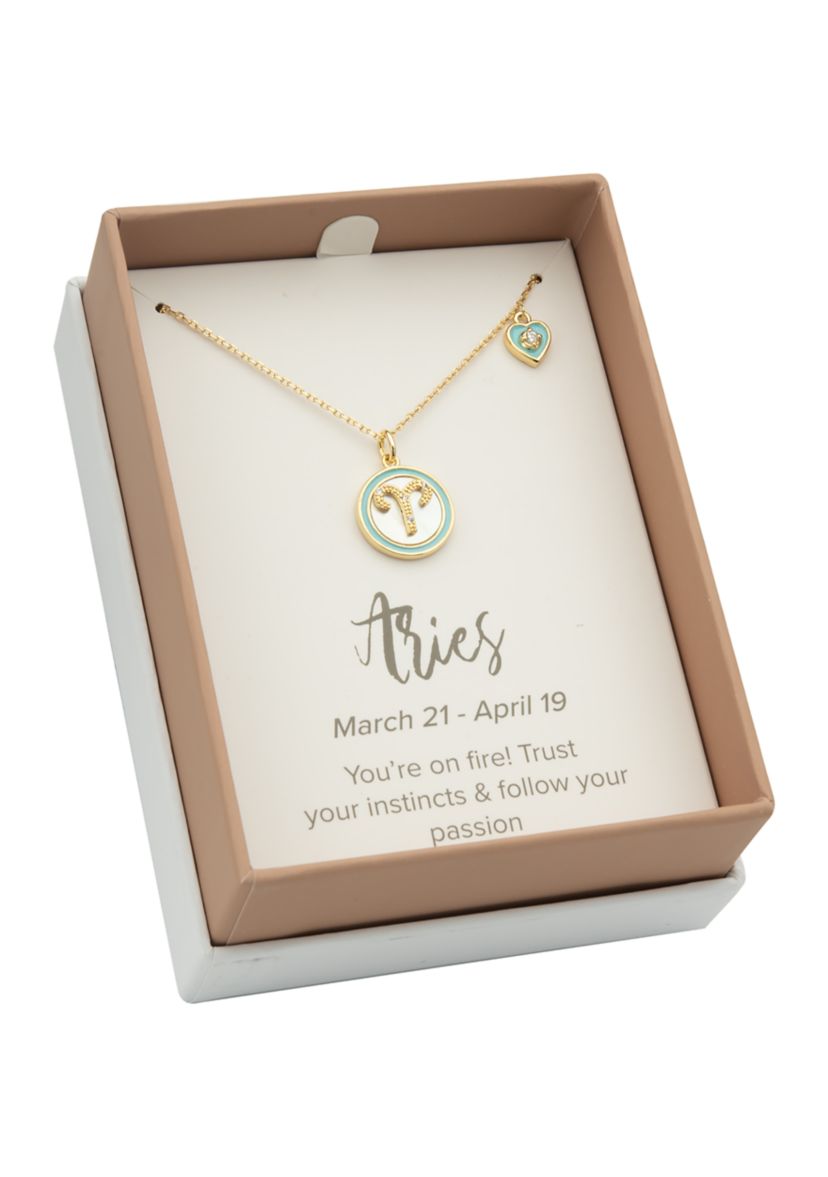 Lab Grown Gold Mother of Pearl Aries Zodiac Pendant with Charm Necklace