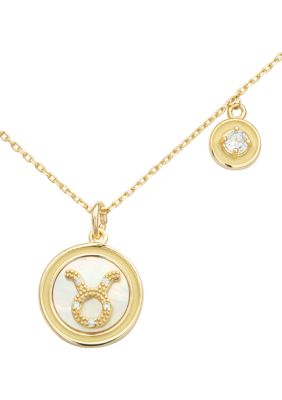 Wonderly Gold Mother of Pearl Taurus Zodiac Pendant with Charm Necklace, 16 in
