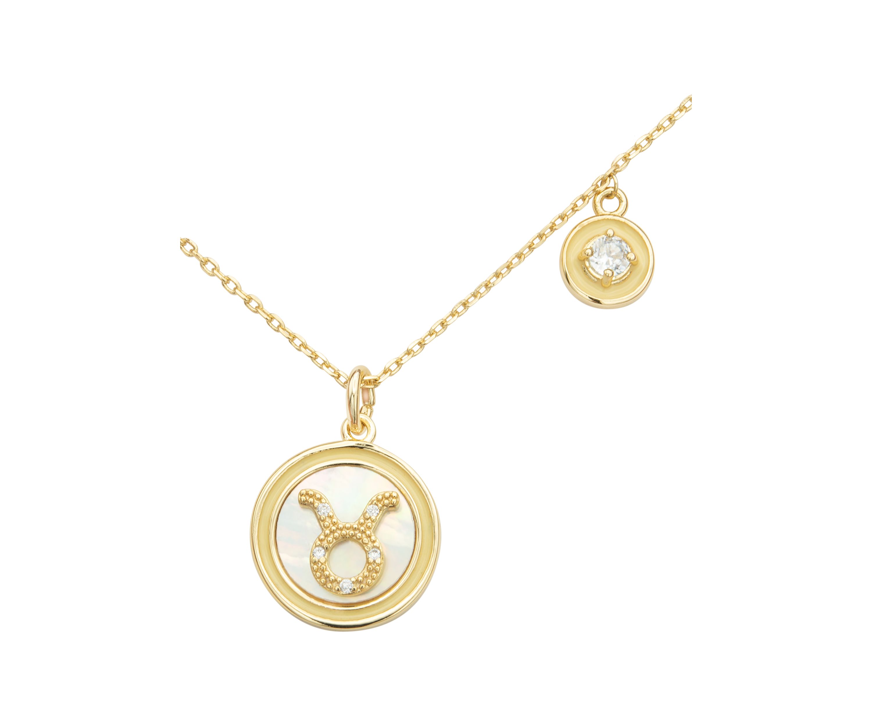Lab Grown Gold Mother of Pearl Taurus Zodiac Pendant with Charm Necklace