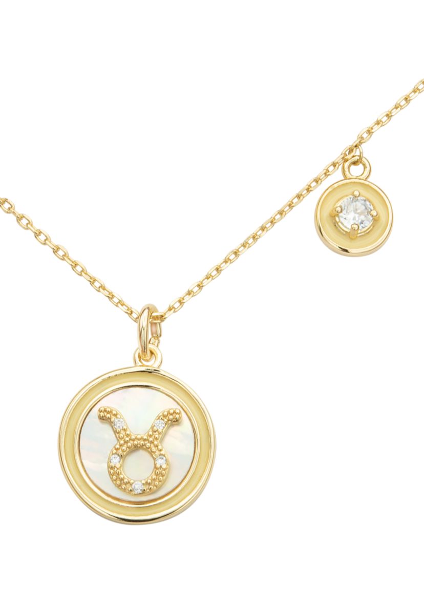 Lab Grown Gold Mother of Pearl Taurus Zodiac Pendant with Charm Necklace