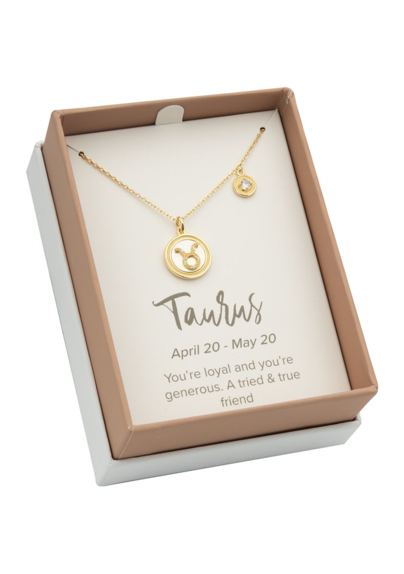 Lab Grown Gold Mother of Pearl Taurus Zodiac Pendant with Charm Necklace