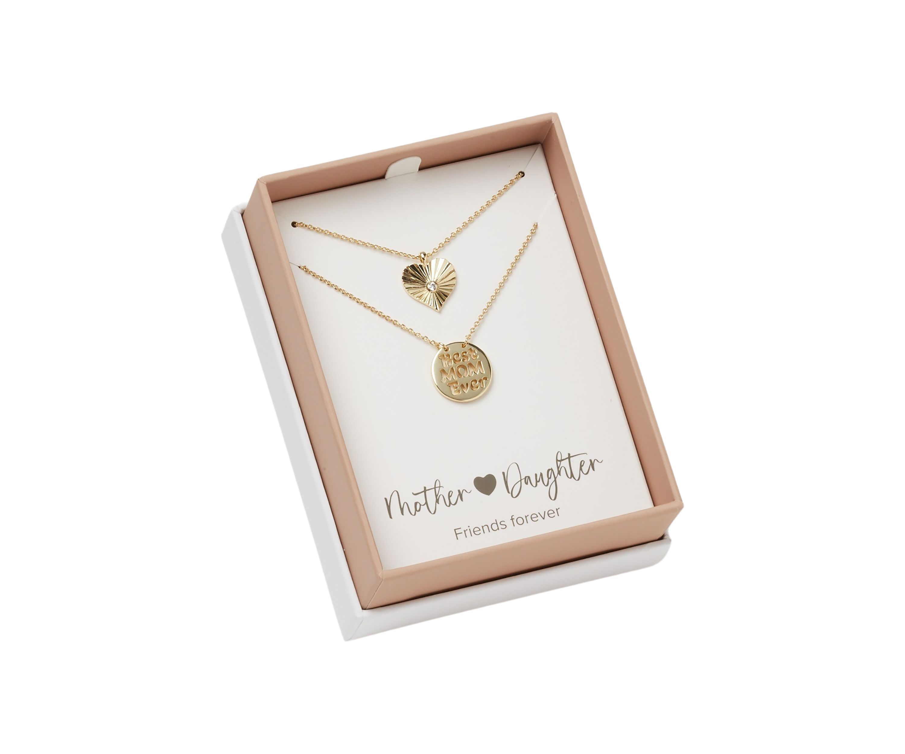 Gold Plated Best Mom Ever Disk and Heart Duo Pendant Necklace Set