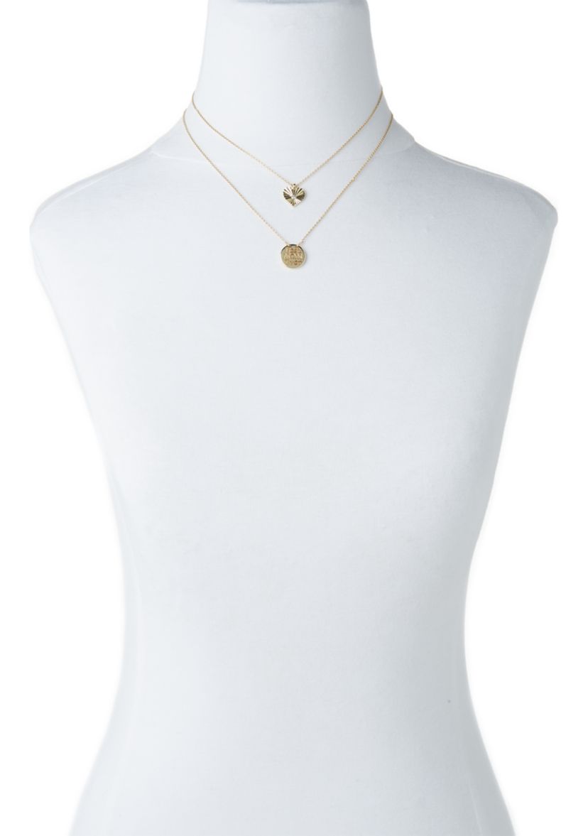Gold Plated Best Mom Ever Disk and Heart Duo Pendant Necklace Set