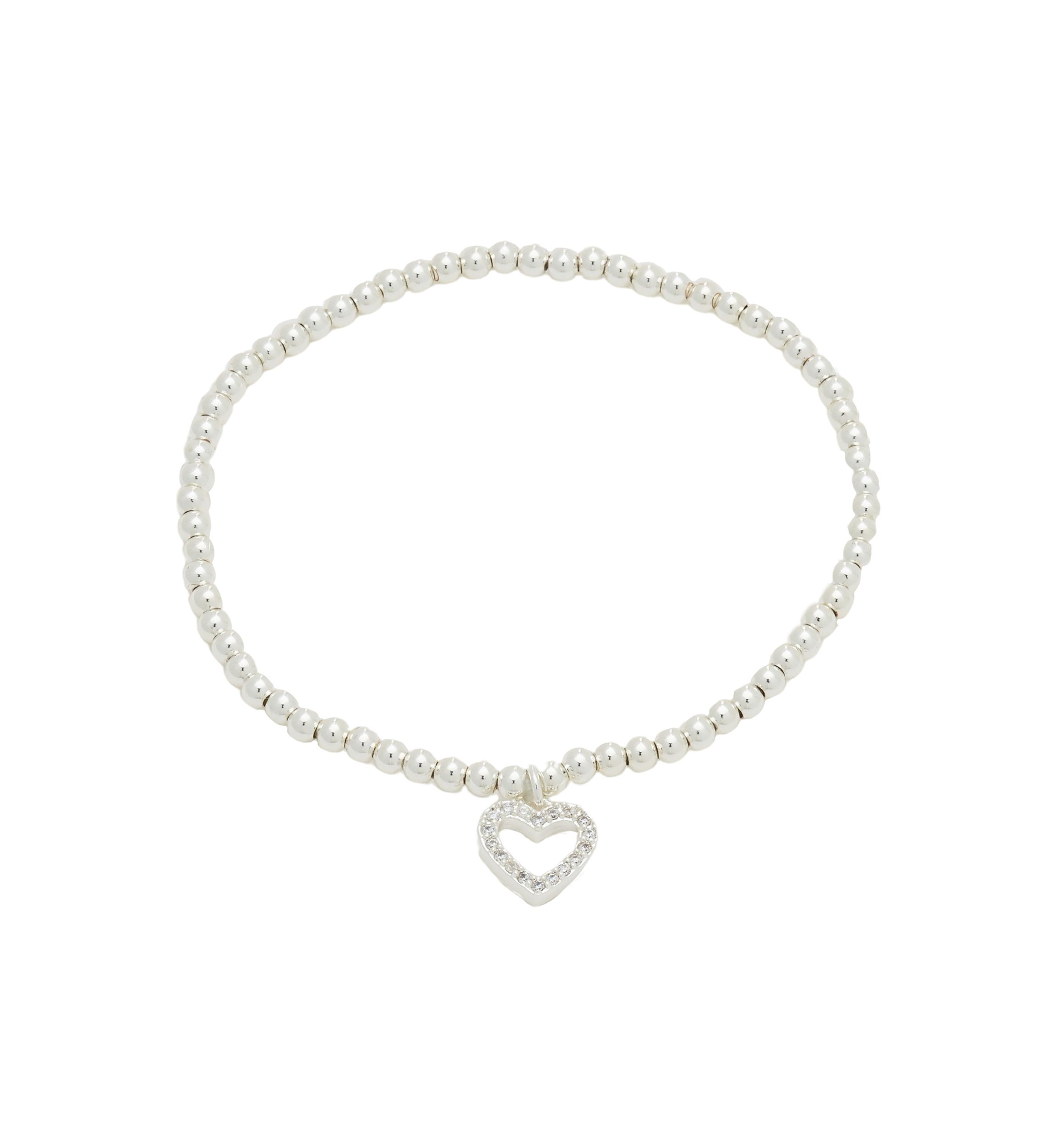 CZ Heart Beaded Stretch Bracelet