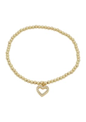 Lab Created Gold Tone CZ Heart Beaded Adjustable Bracelet