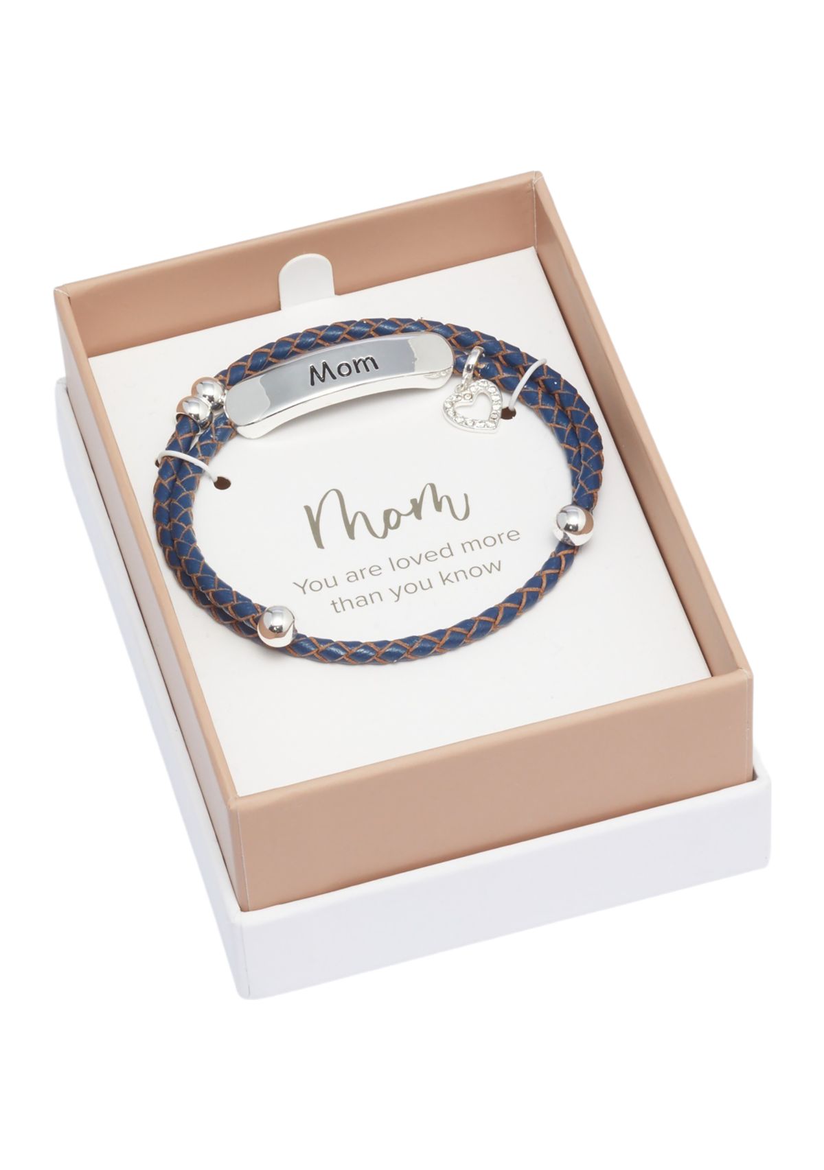 Lab Created Silver Tone Mom Bar Charm Leather Adjustable Bracelet