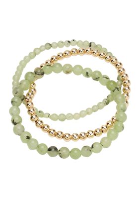 Gold Tone Lab Grown Genuine Beaded Trio Stretch Bracelet Set