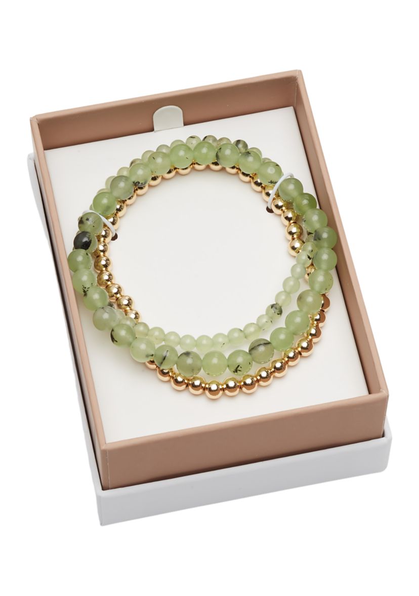 Gold Tone Genuine Beaded Trio Stretch Bracelet Set