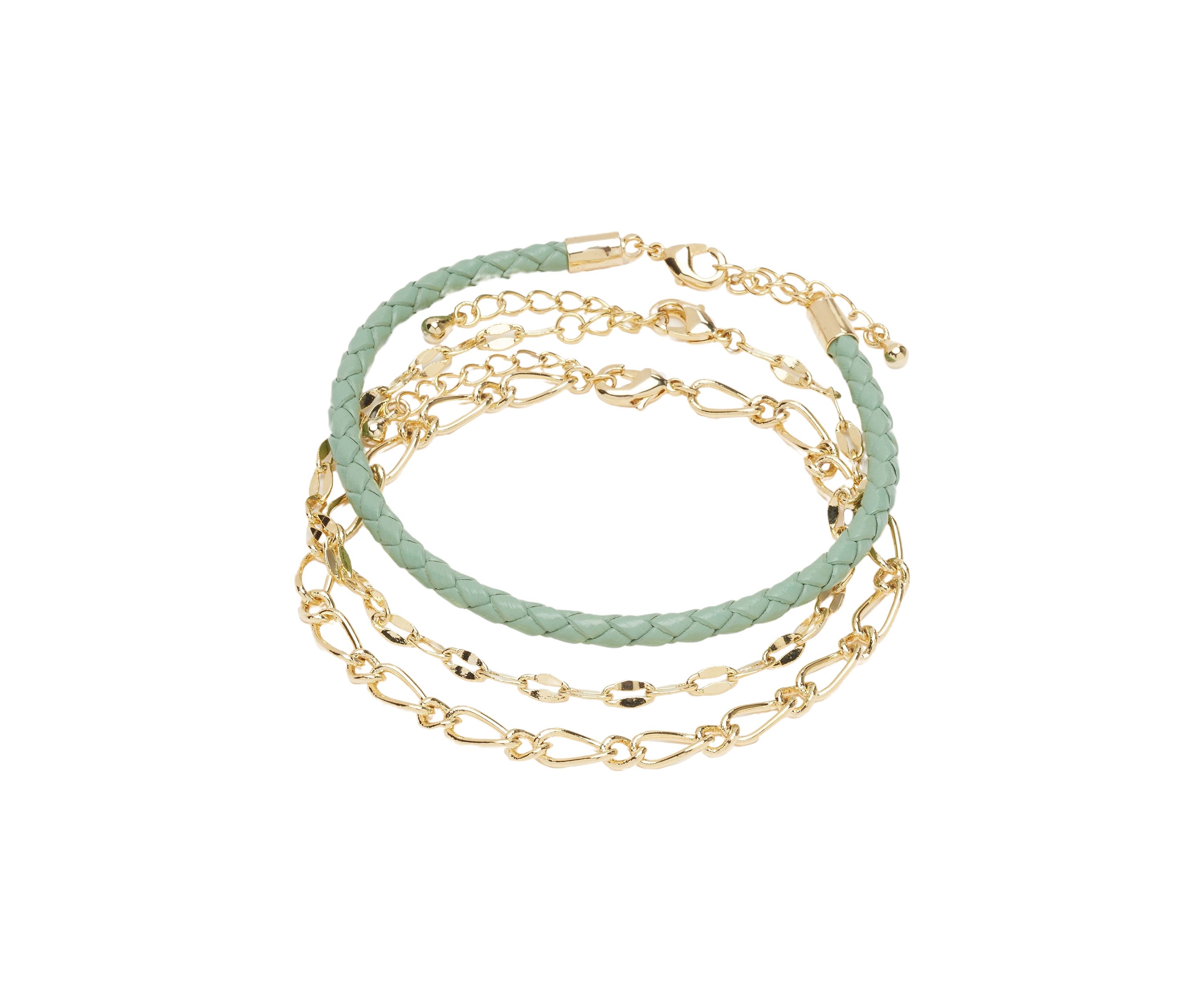 Gold Tone Genuine Leather Chain Bracelet Set