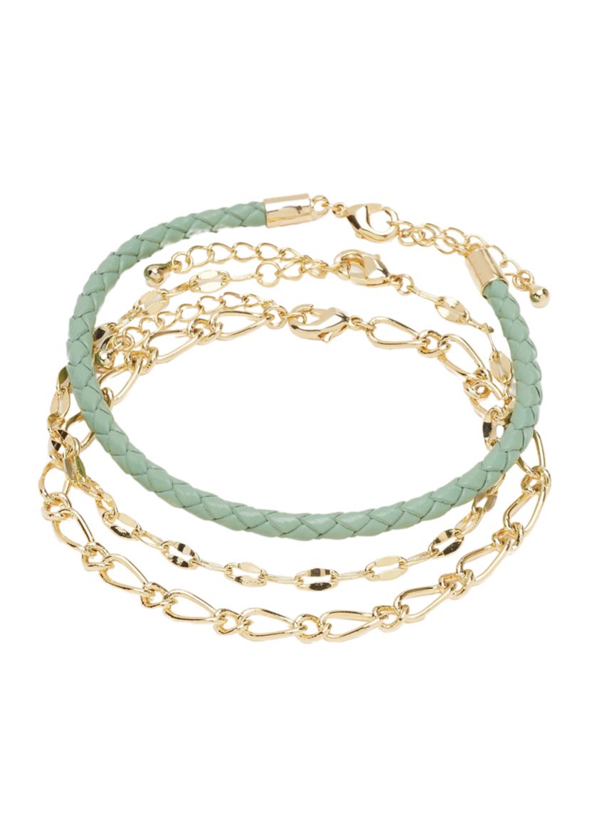 Gold Tone Genuine Leather Chain Bracelet Set