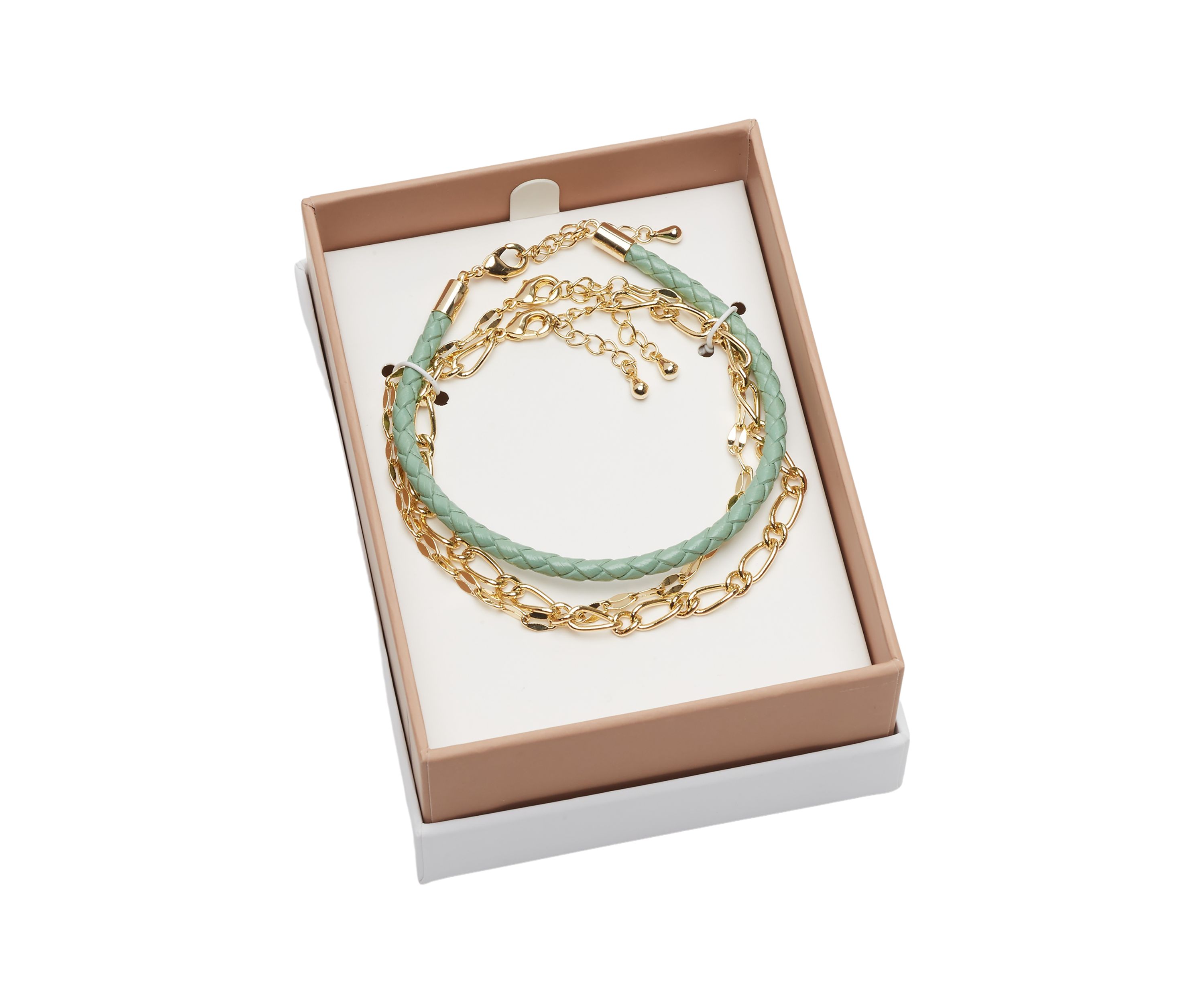 Gold Tone Genuine Leather Chain Bracelet Set