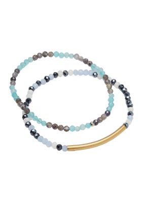 Gold Tone Genuine Beaded Bar Bracelet Set