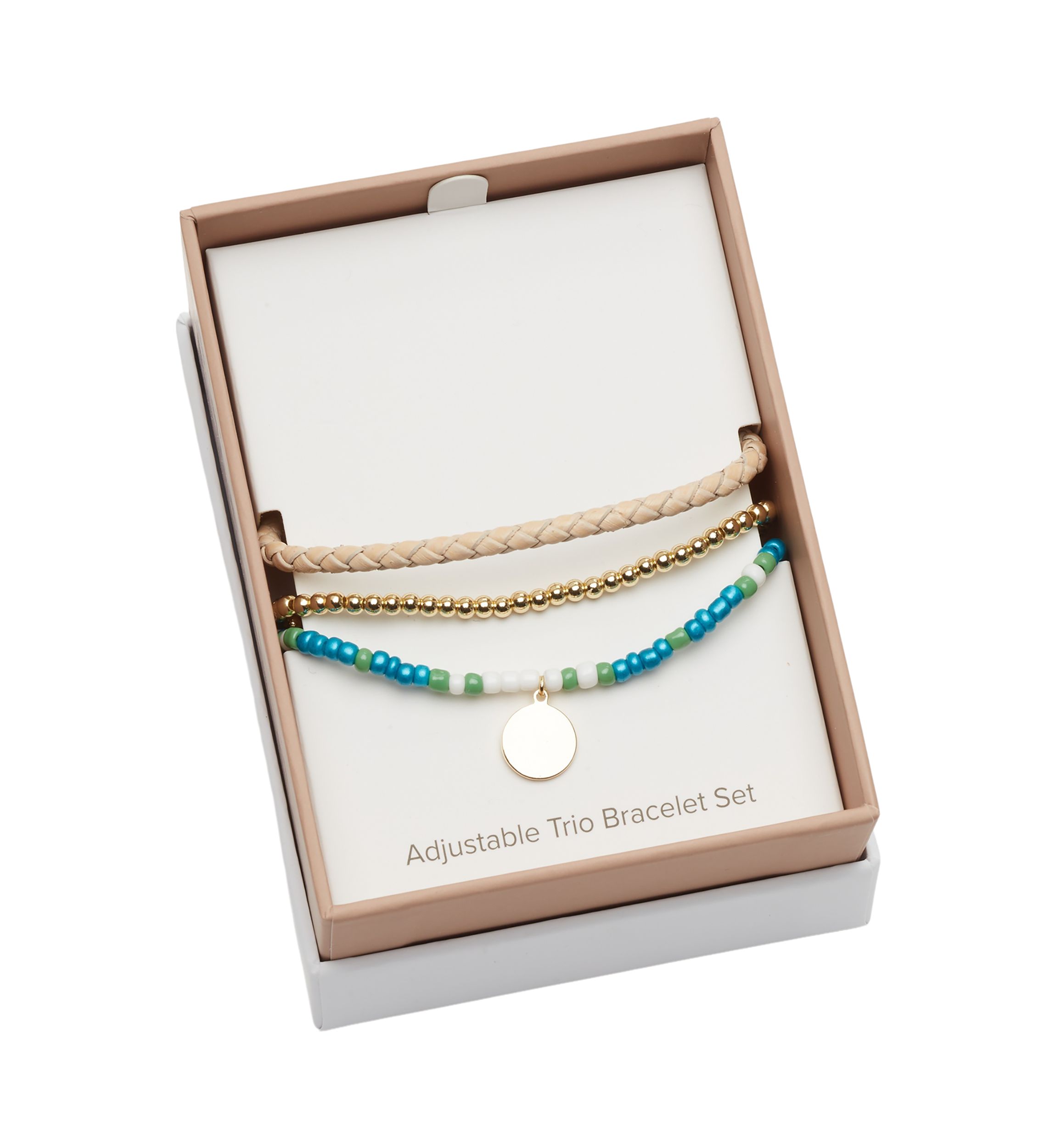 Gold Tone Genuine Leather Beaded Bracelet Trio Set