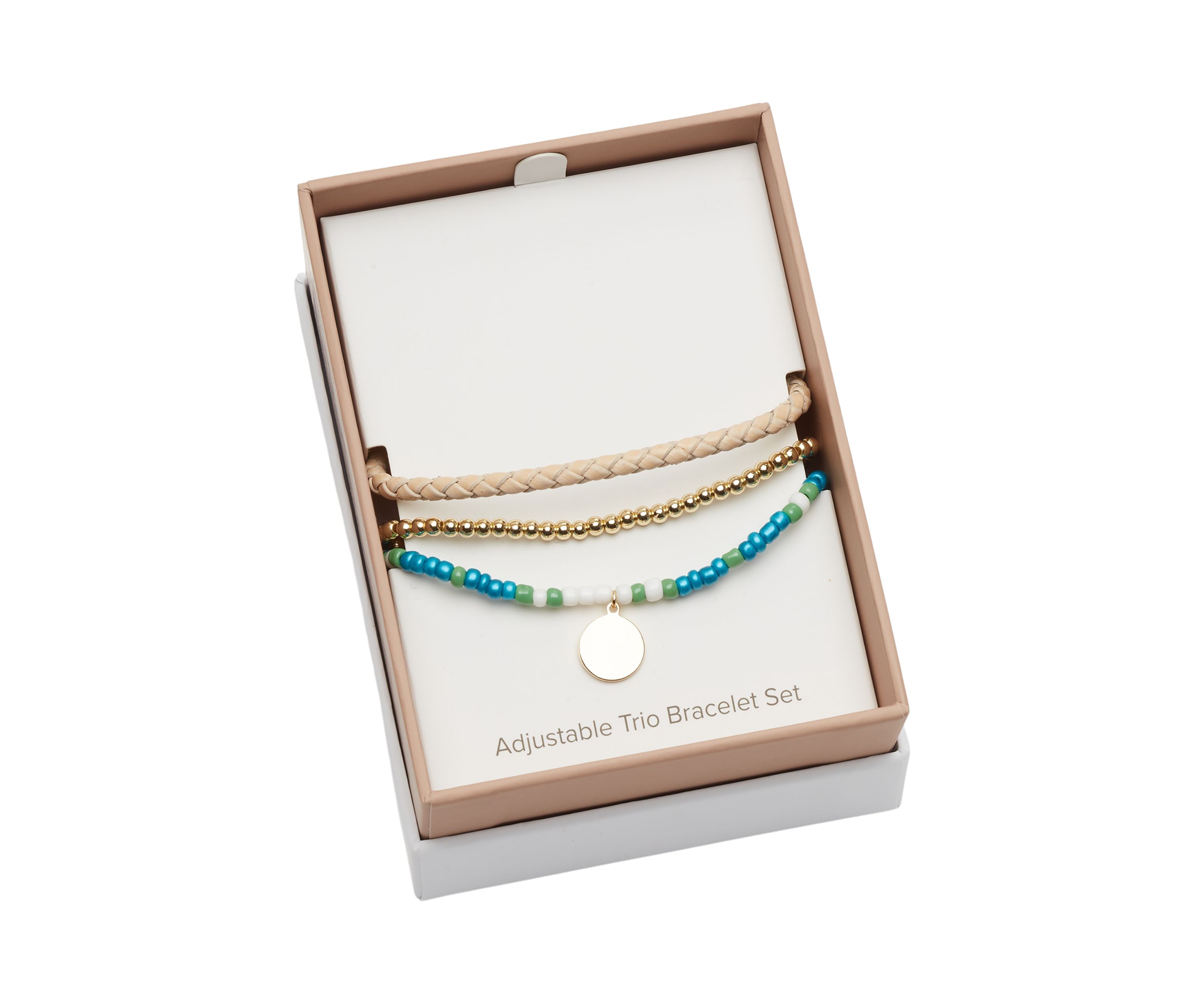 Gold Tone Genuine Leather Beaded Bracelet Trio Set