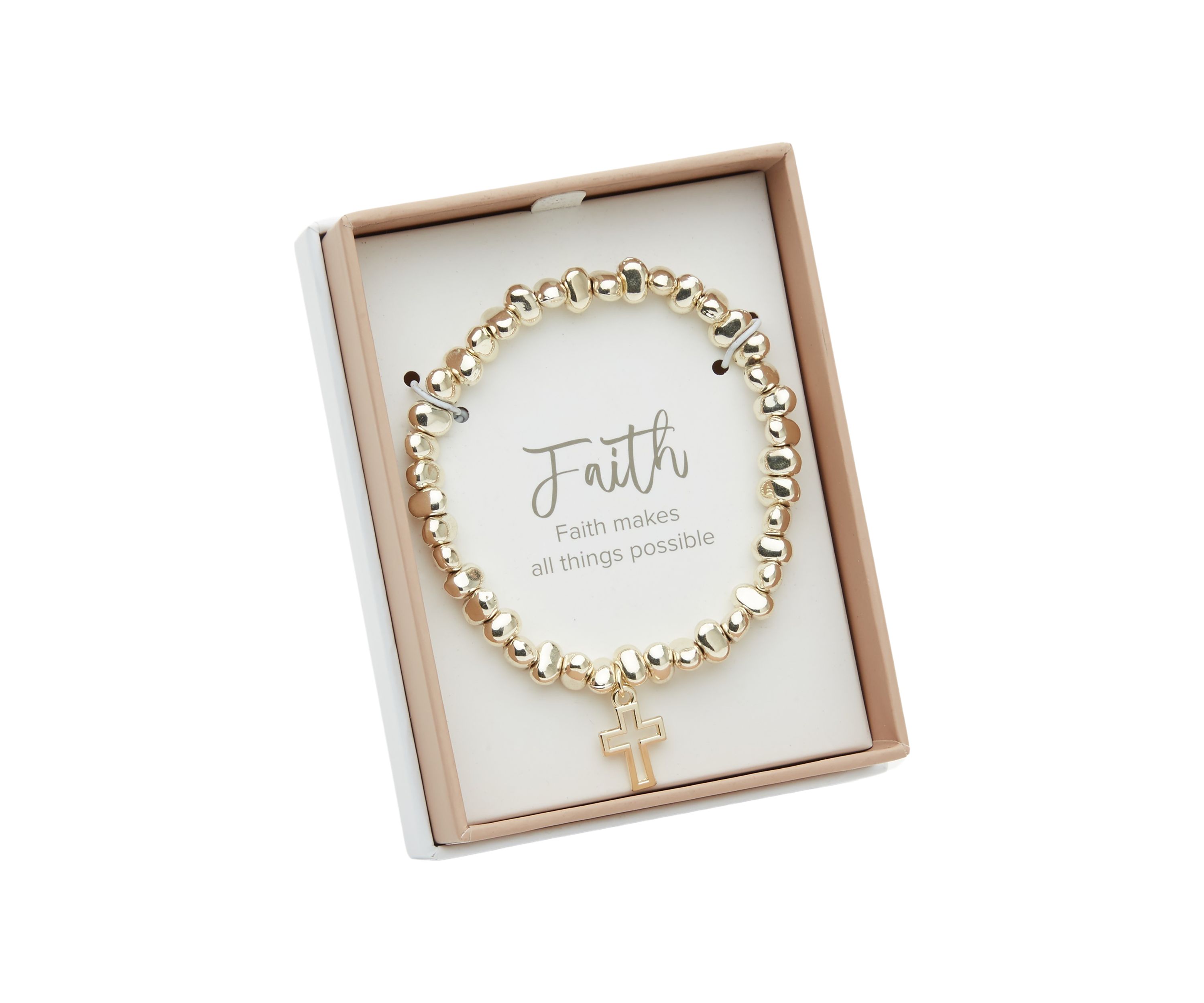 Gold Tone Beaded Stretch Cross Bracelet