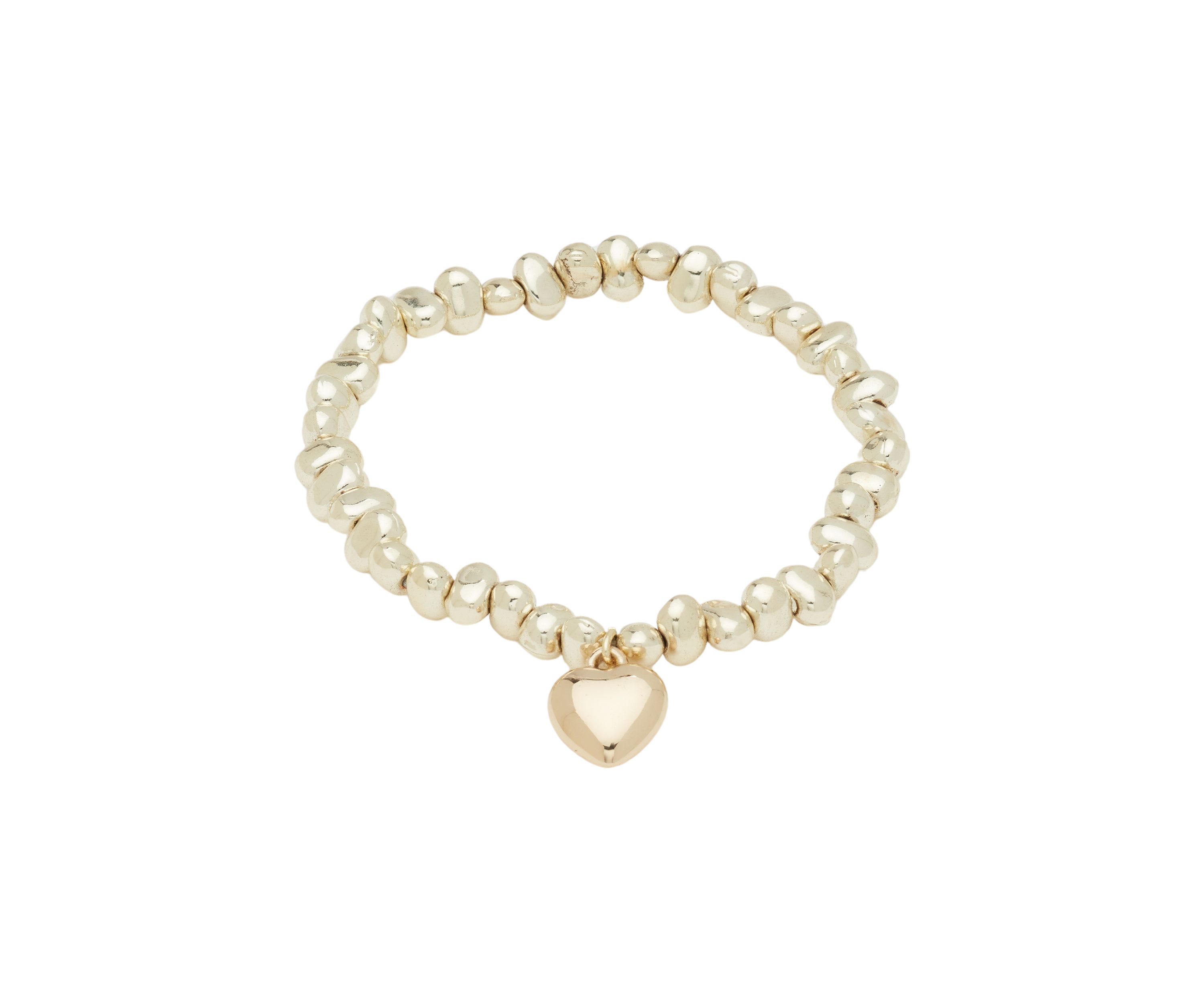 Gold Tone Beaded Stretch Heart Bracelet