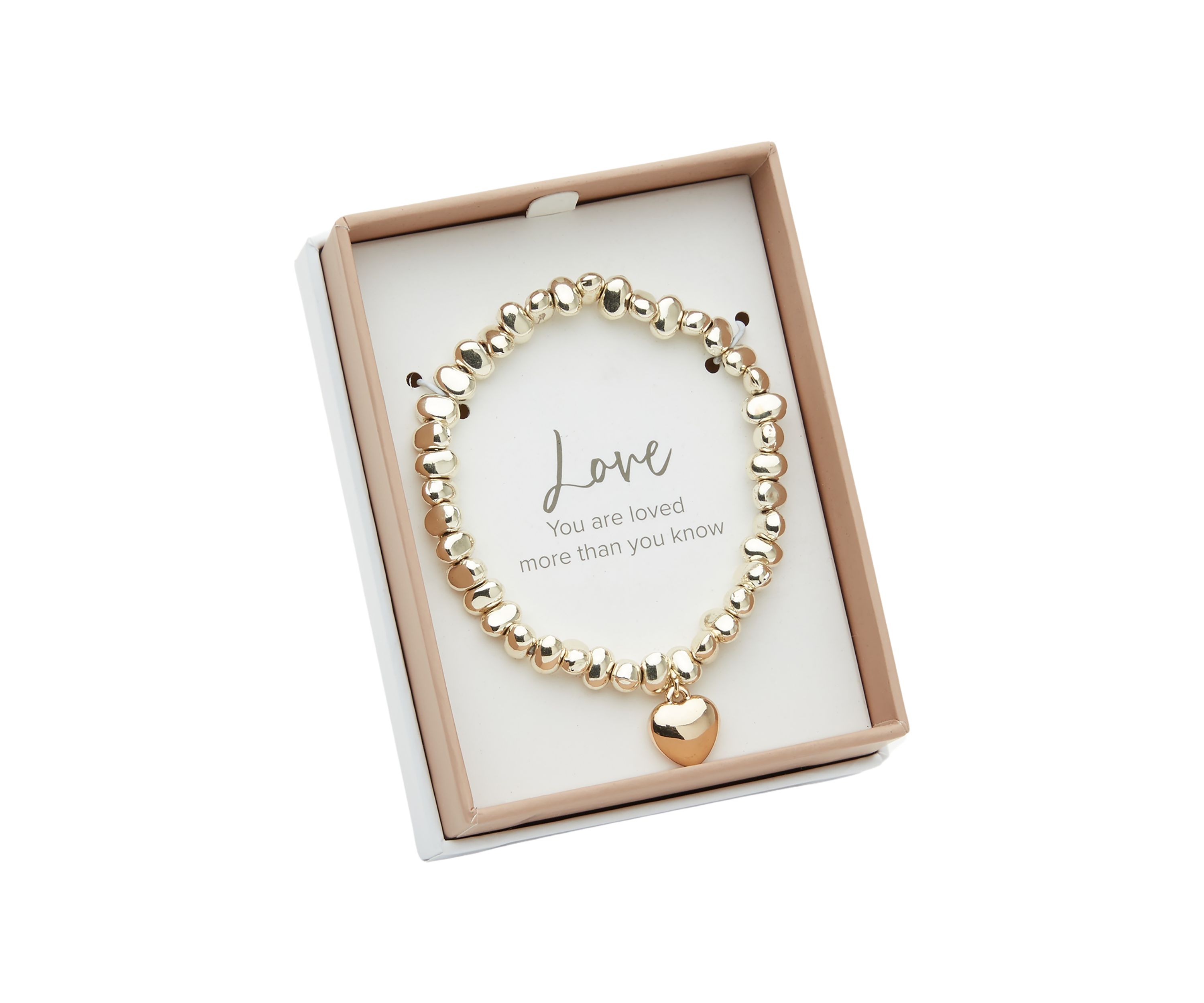 Gold Tone Beaded Stretch Heart Bracelet